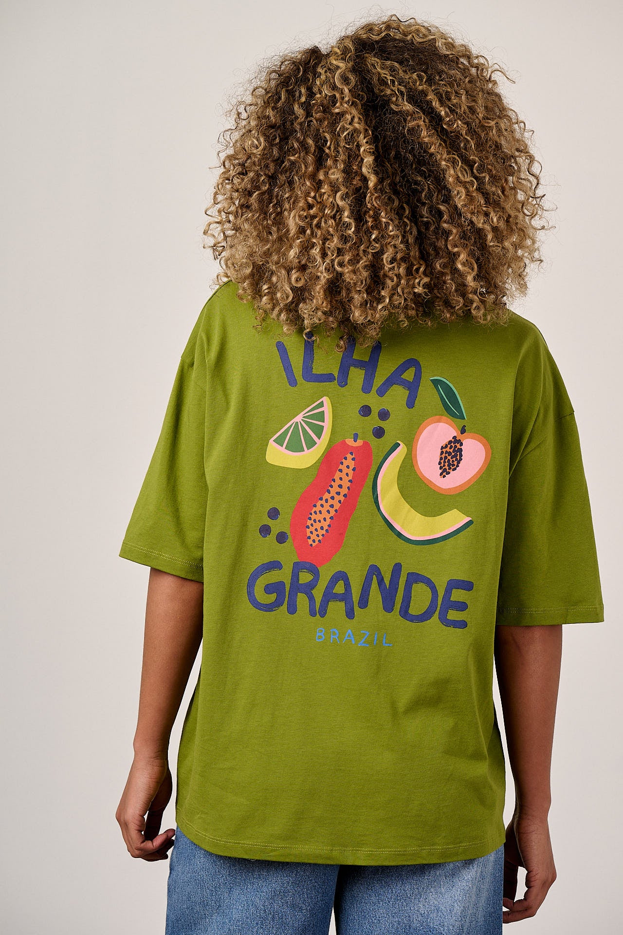 Benny - Oversized Cotton T-Shirt in Green Ilha Grande Print