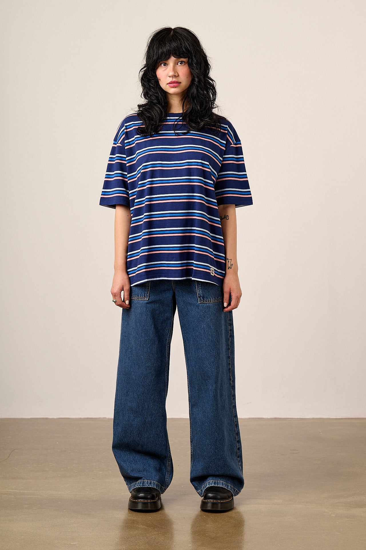 Benny - Oversized Cotton T-Shirt in Blue Cosmic Folk Stripe