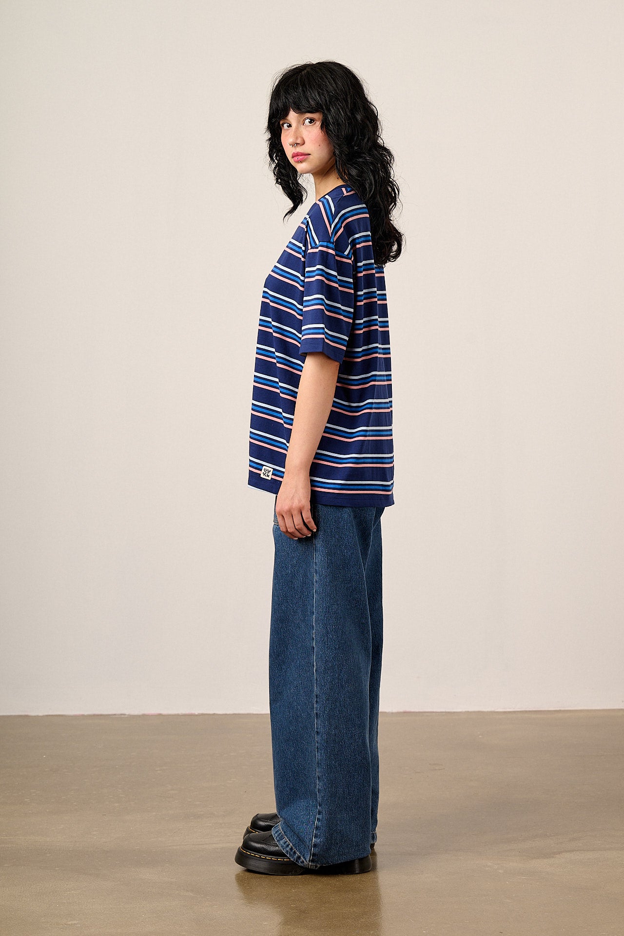 Benny - Oversized Cotton T-Shirt in Blue Cosmic Folk Stripe