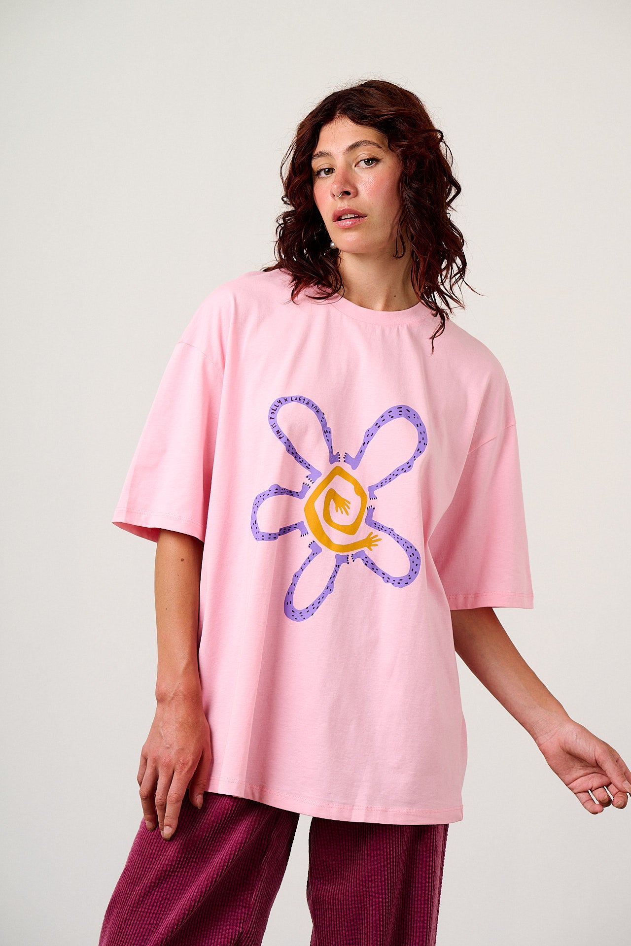 Benny - Oversized Cotton T-Shirt in Pin It Polly & Yak