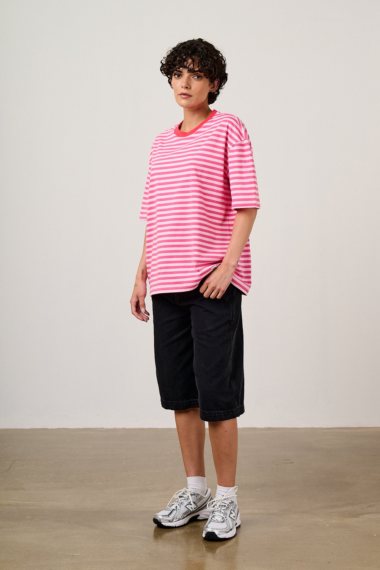Benny - Oversized Cotton T-Shirt in Pink & Red Stripe
