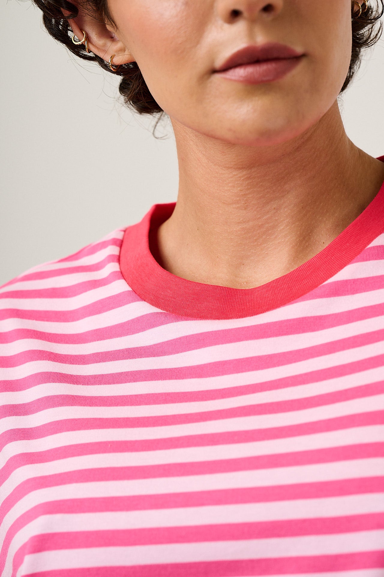 Benny - Oversized Cotton T-Shirt in Pink & Red Stripe