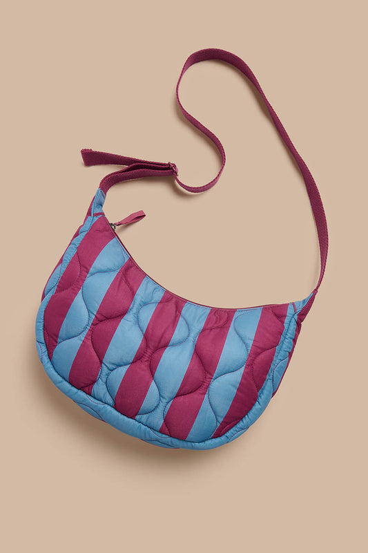 Bryony - Crossbody Bag in Burgundy & Blue Stripe
