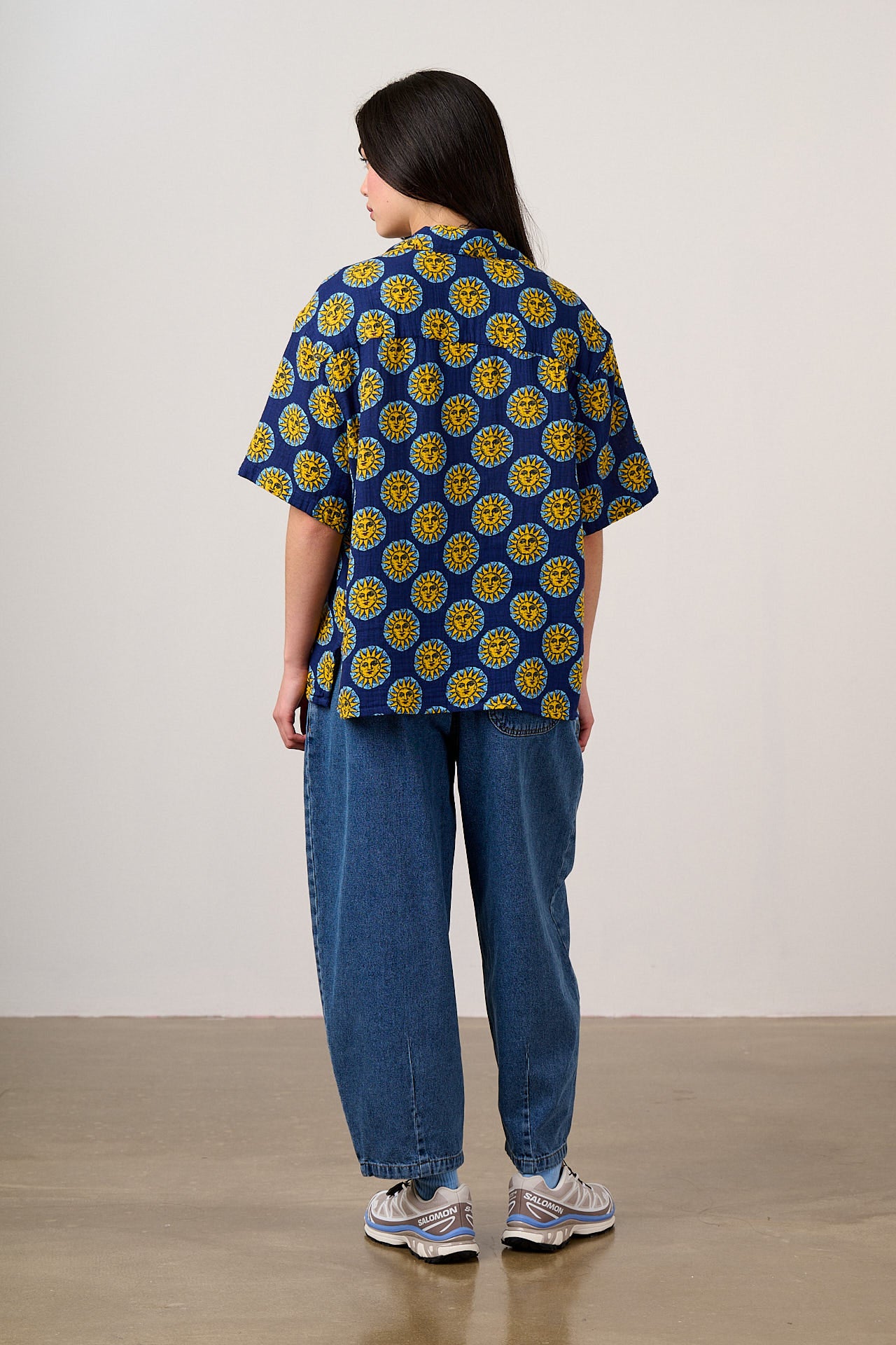 Cam - Cotton Shirt in Navy Cosmic Suns Print