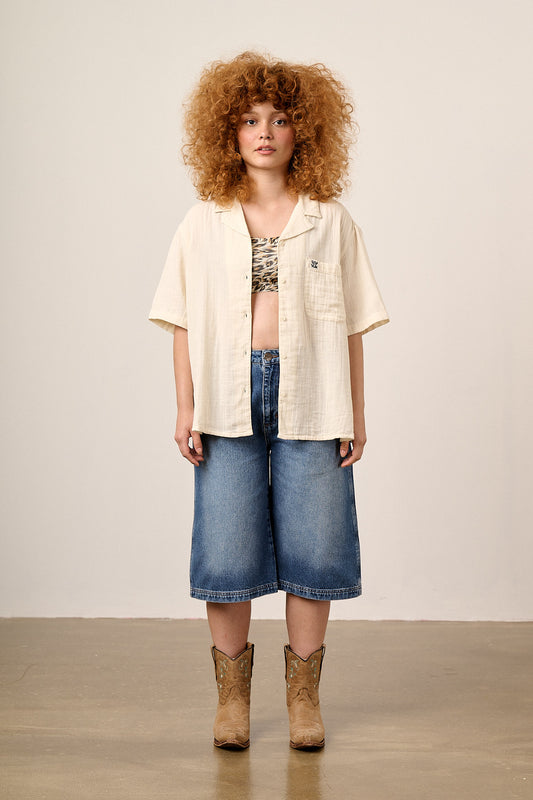 Cam - Cotton Shirt in Ecru
