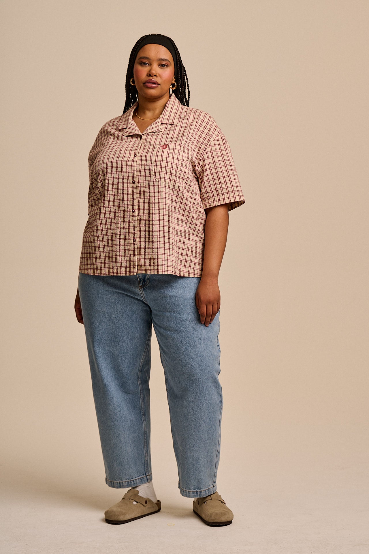Cam - Cotton Shirt in Ecru Check