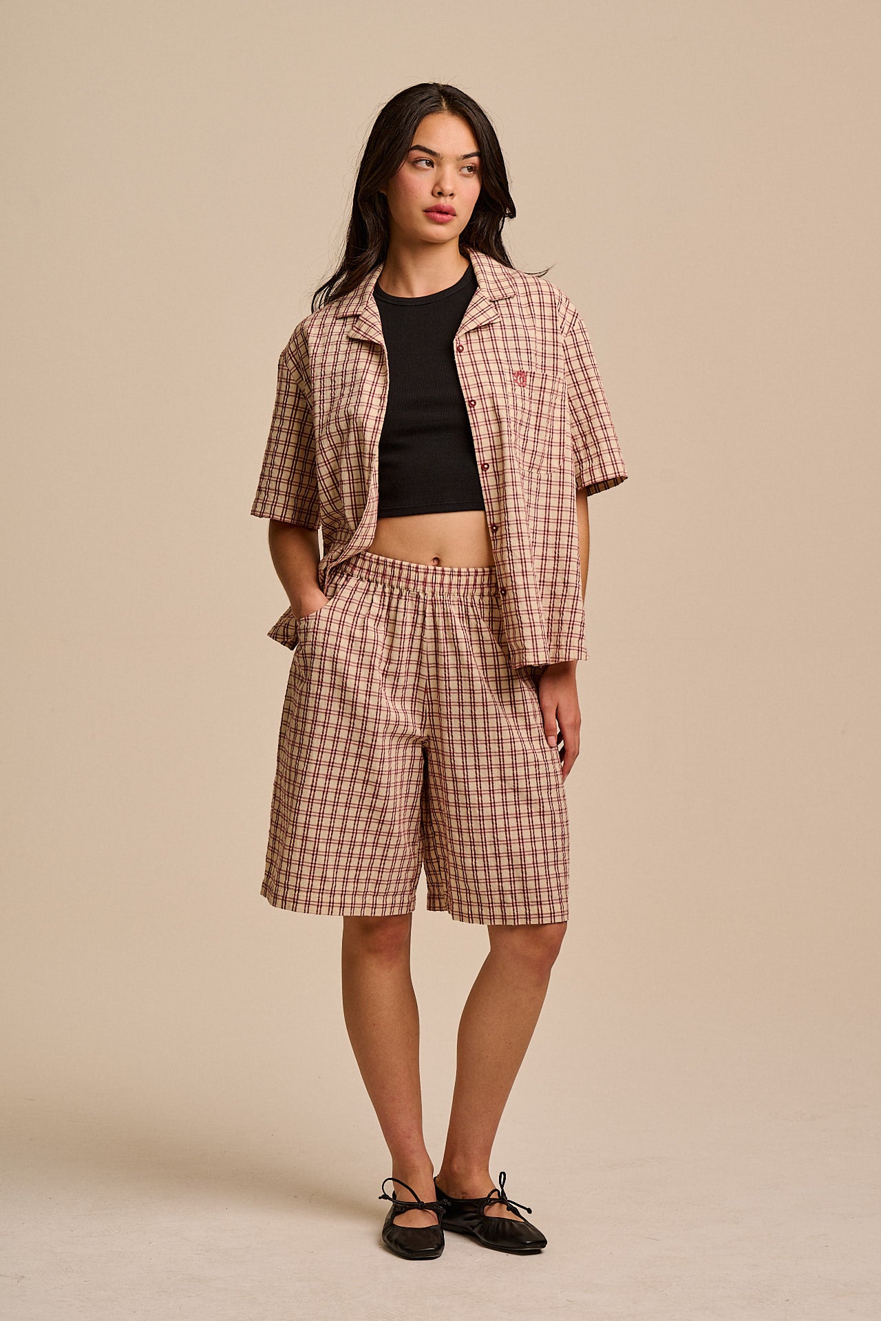Cam - Cotton Shirt in Ecru Check