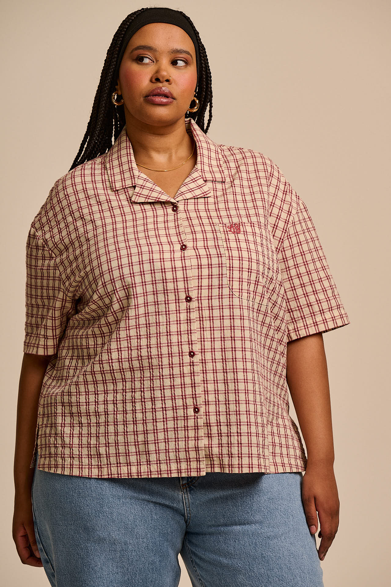 Cam - Cotton Shirt in Ecru Check