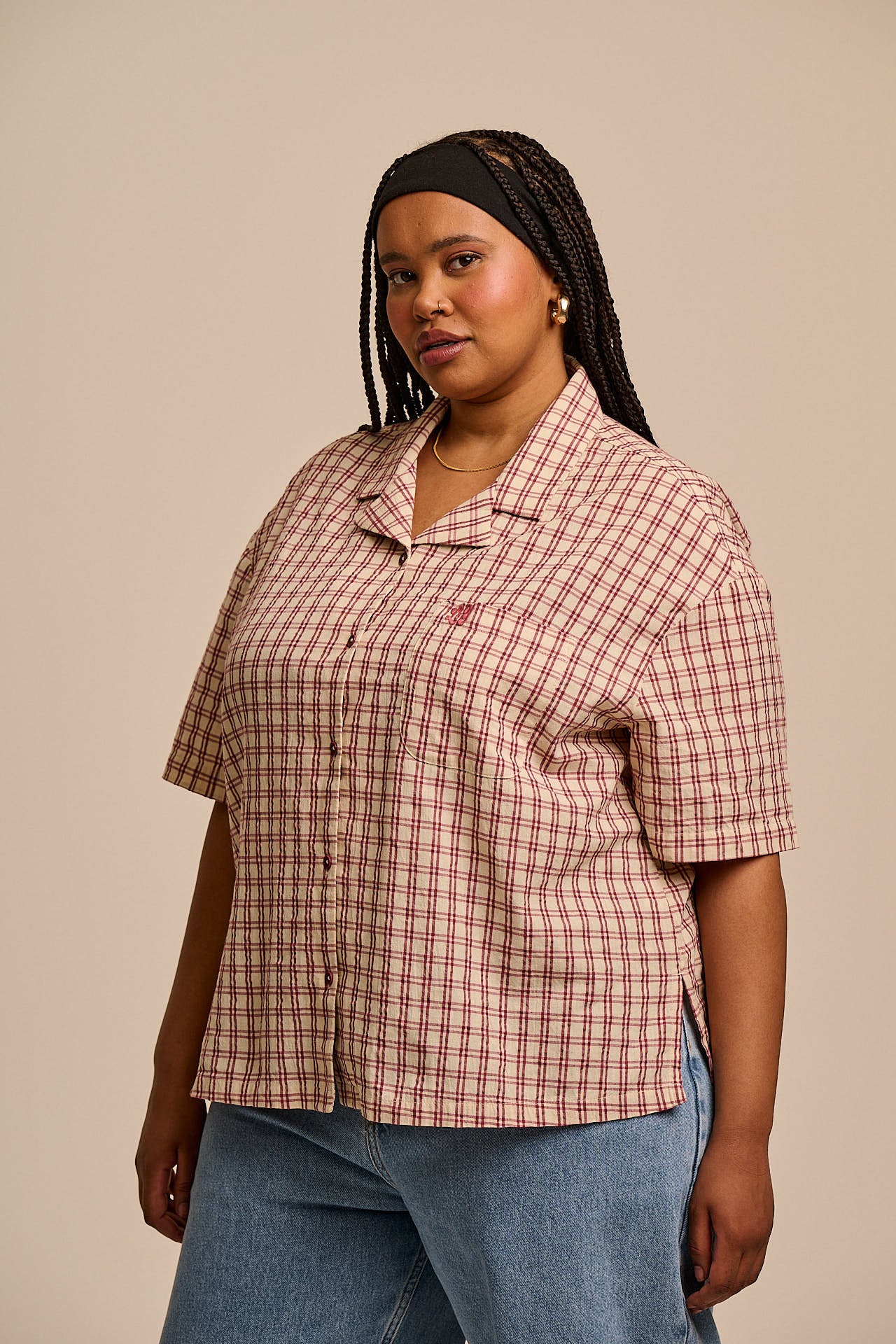 Cam - Cotton Shirt in Ecru Check