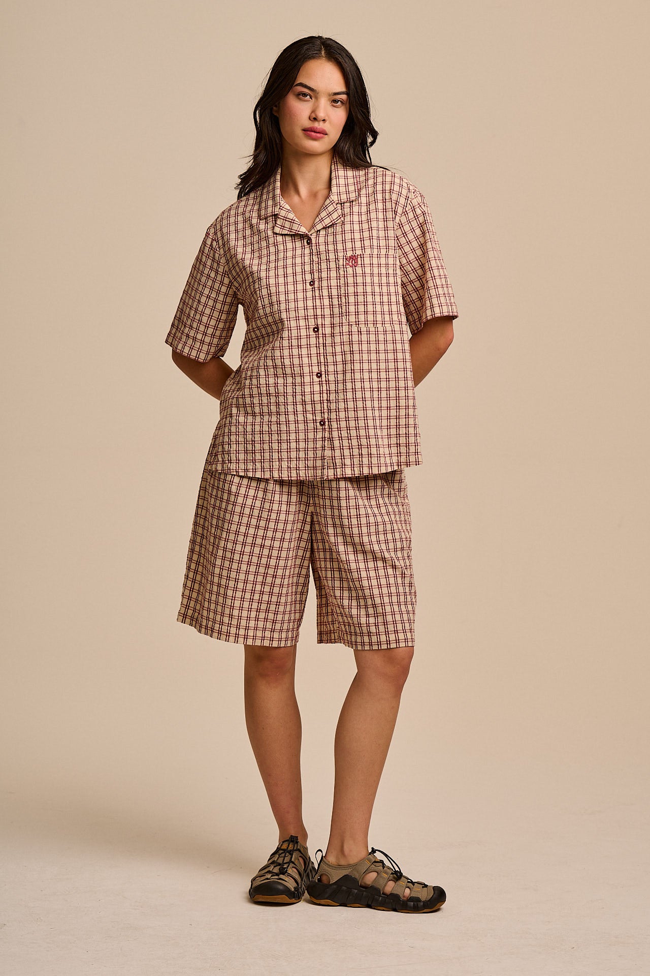 Cam - Cotton Shirt in Ecru Check