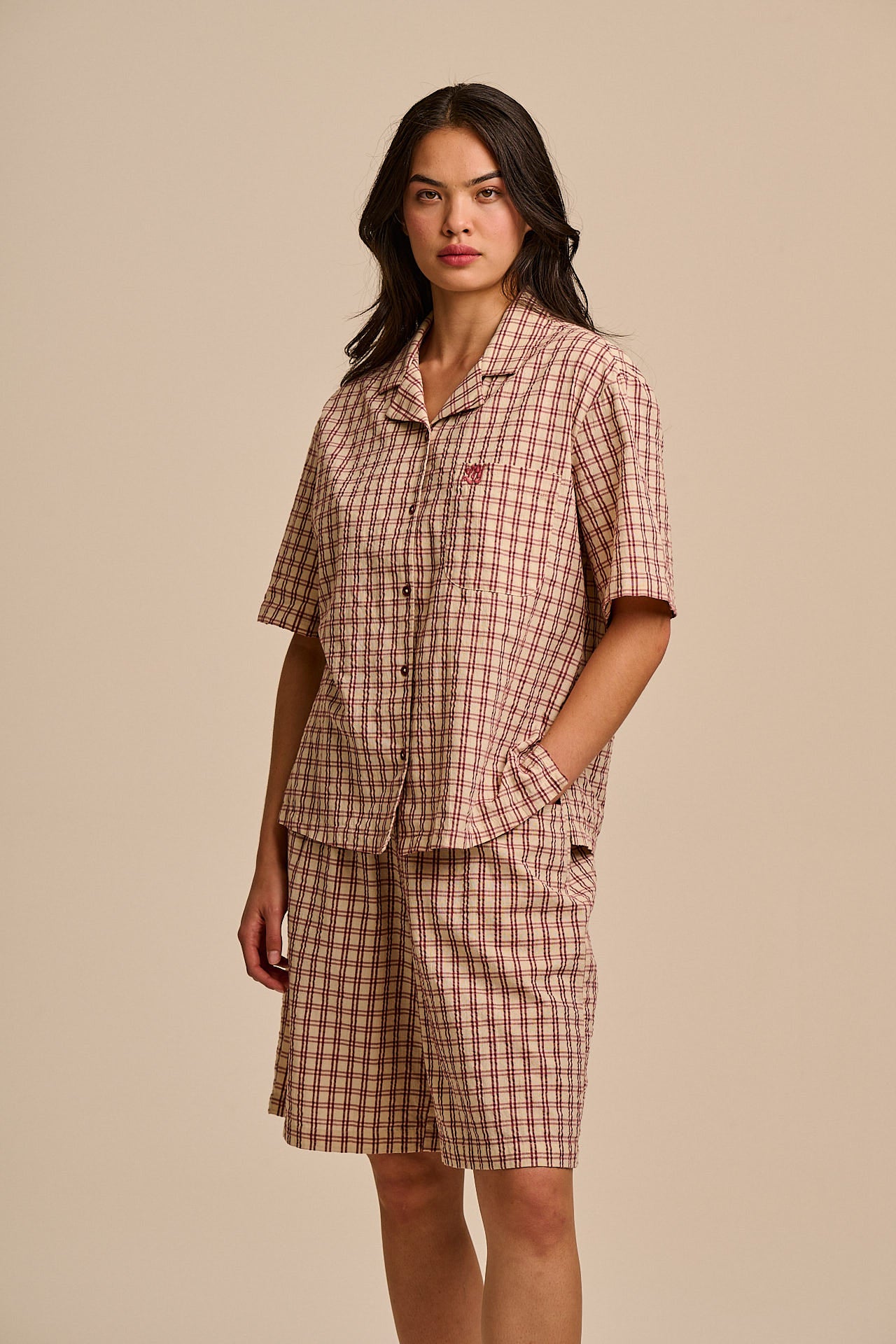 Madero - Cotton Shorts in Ecru Check
