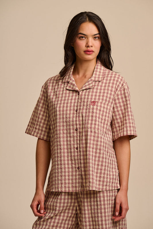 Cam - Cotton Shirt in Ecru Check