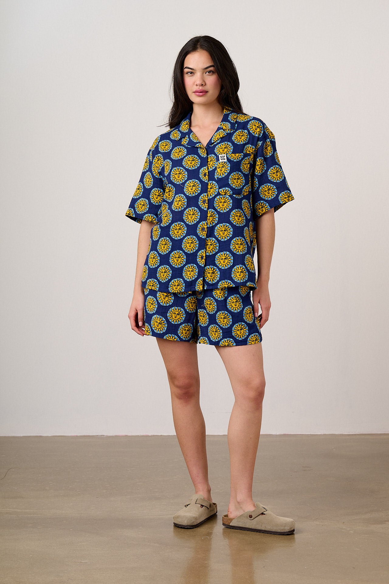 Charlie - Cotton Shorts in Navy Cosmic Suns Print
