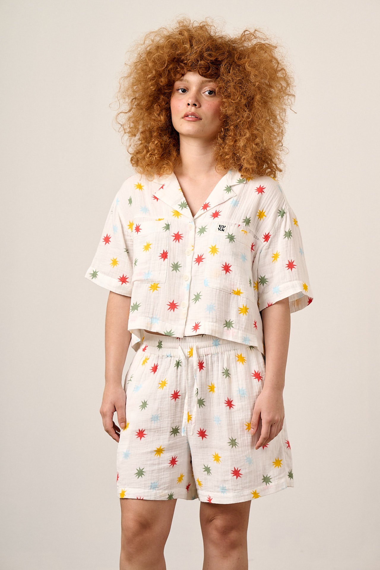 Alfie - Cotton Shirt in Ecru Cosmic Folk Stars