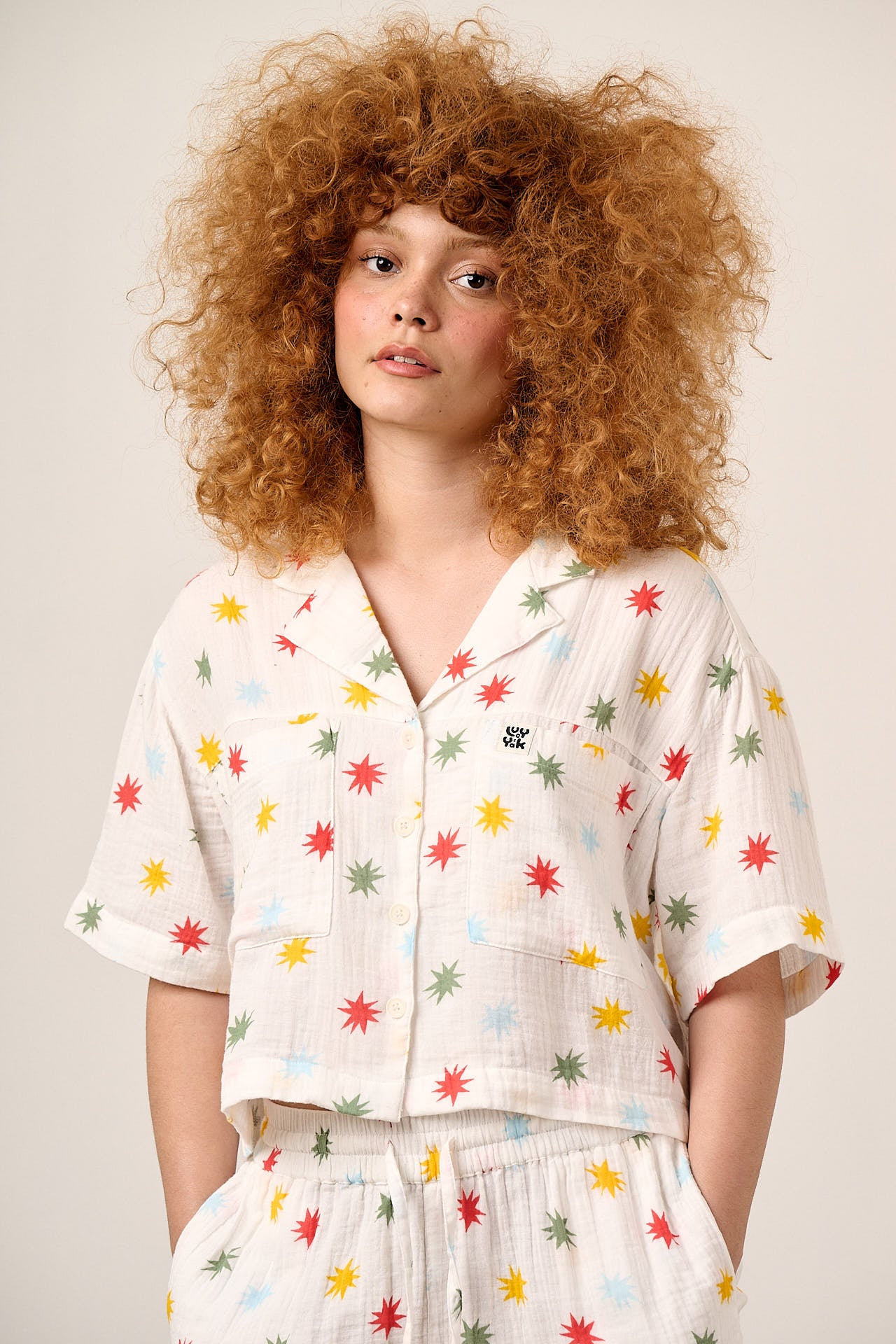 Alfie - Cotton Shirt in Ecru Cosmic Folk Stars