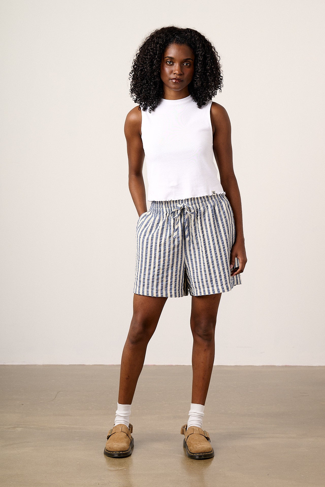Charlie - Cotton Shorts in Navy Stripe