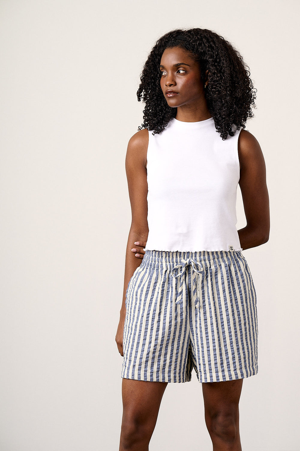 Charlie - Cotton Shorts in Navy Stripe