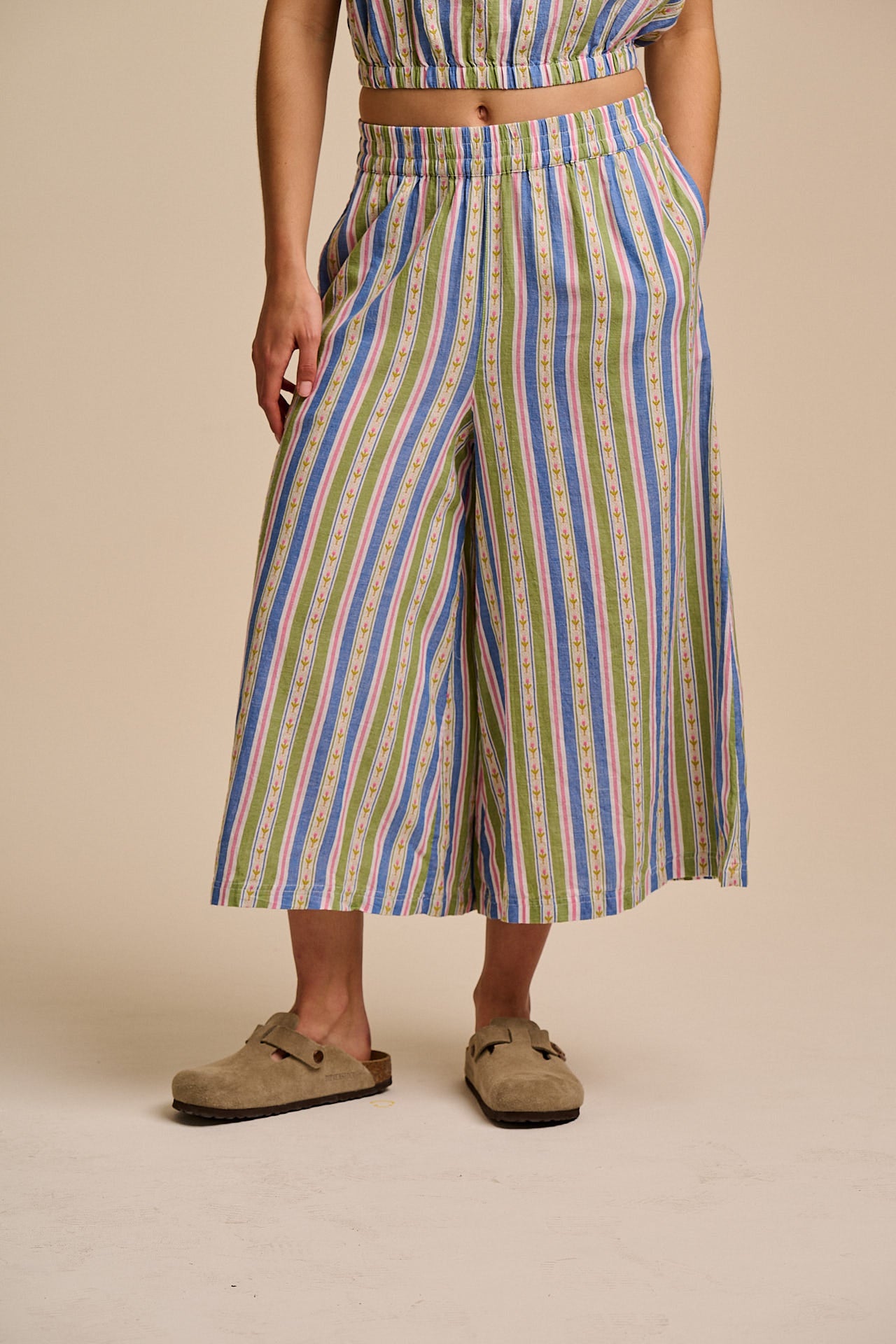 Chase - Cotton Culotte Trousers in Tulip Stripe
