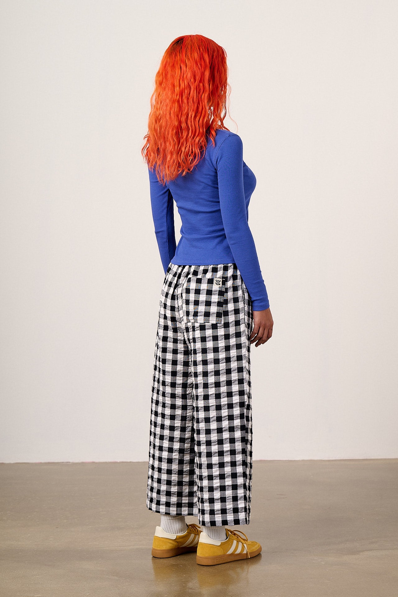Chuck - Wide Leg Cotton Trousers in Black & White Gingham