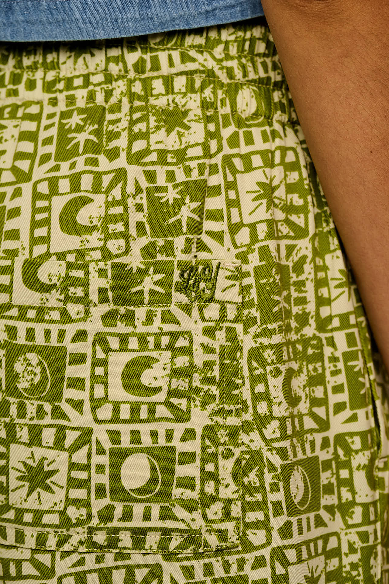 Chuck - Wide Leg Cotton Trousers in Green Celestial Checkerboard