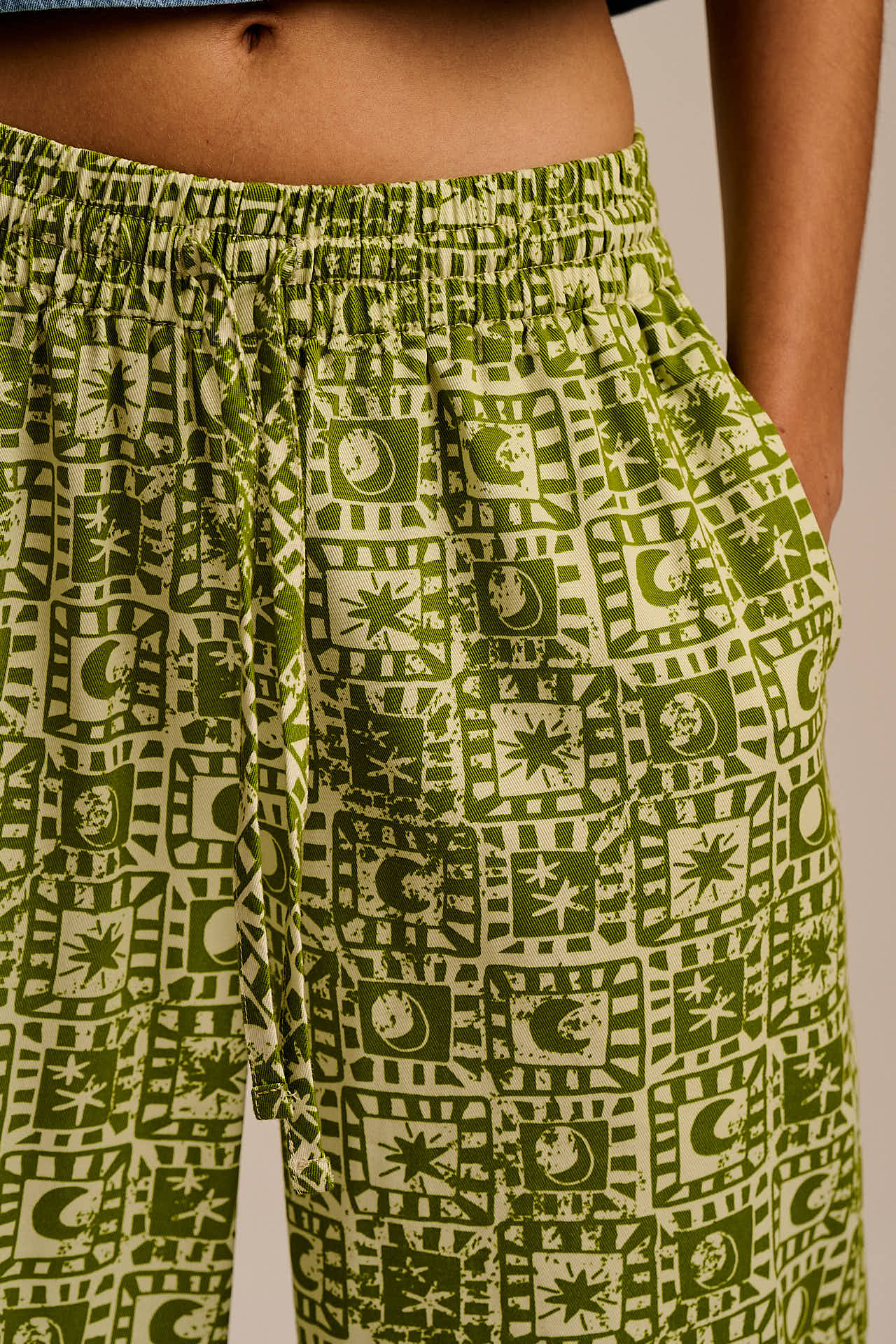 Chuck - Wide Leg Cotton Trousers in Green Celestial Checkerboard