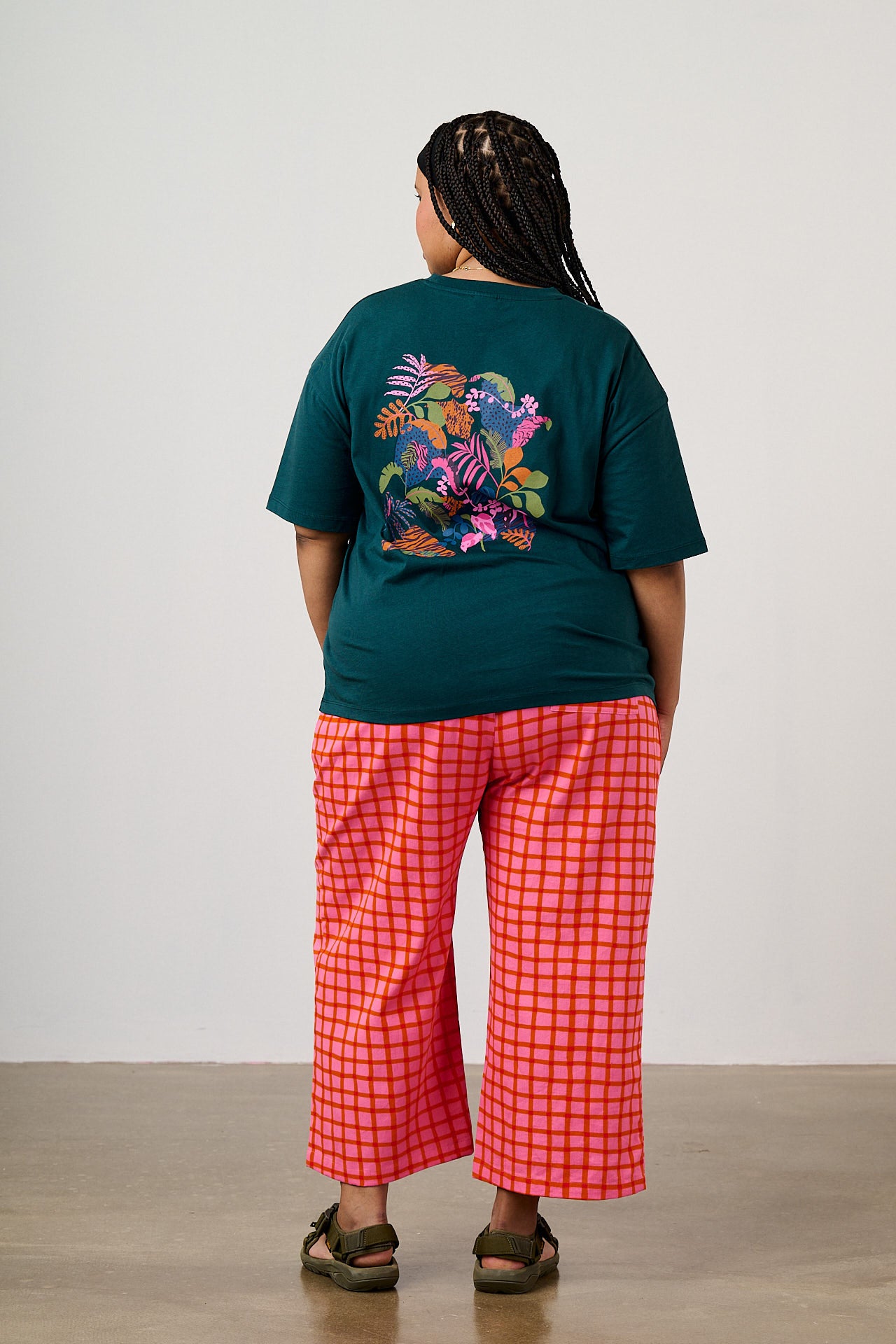 Chuck - Wide Leg Cotton Trousers in Pink & Red Check