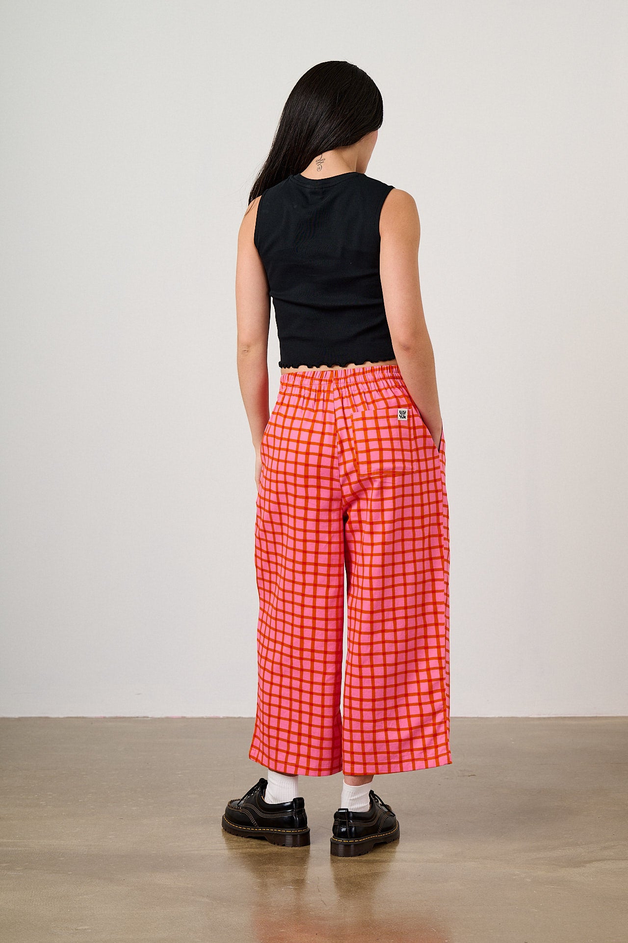 Chuck - Wide Leg Cotton Trousers in Pink & Red Check