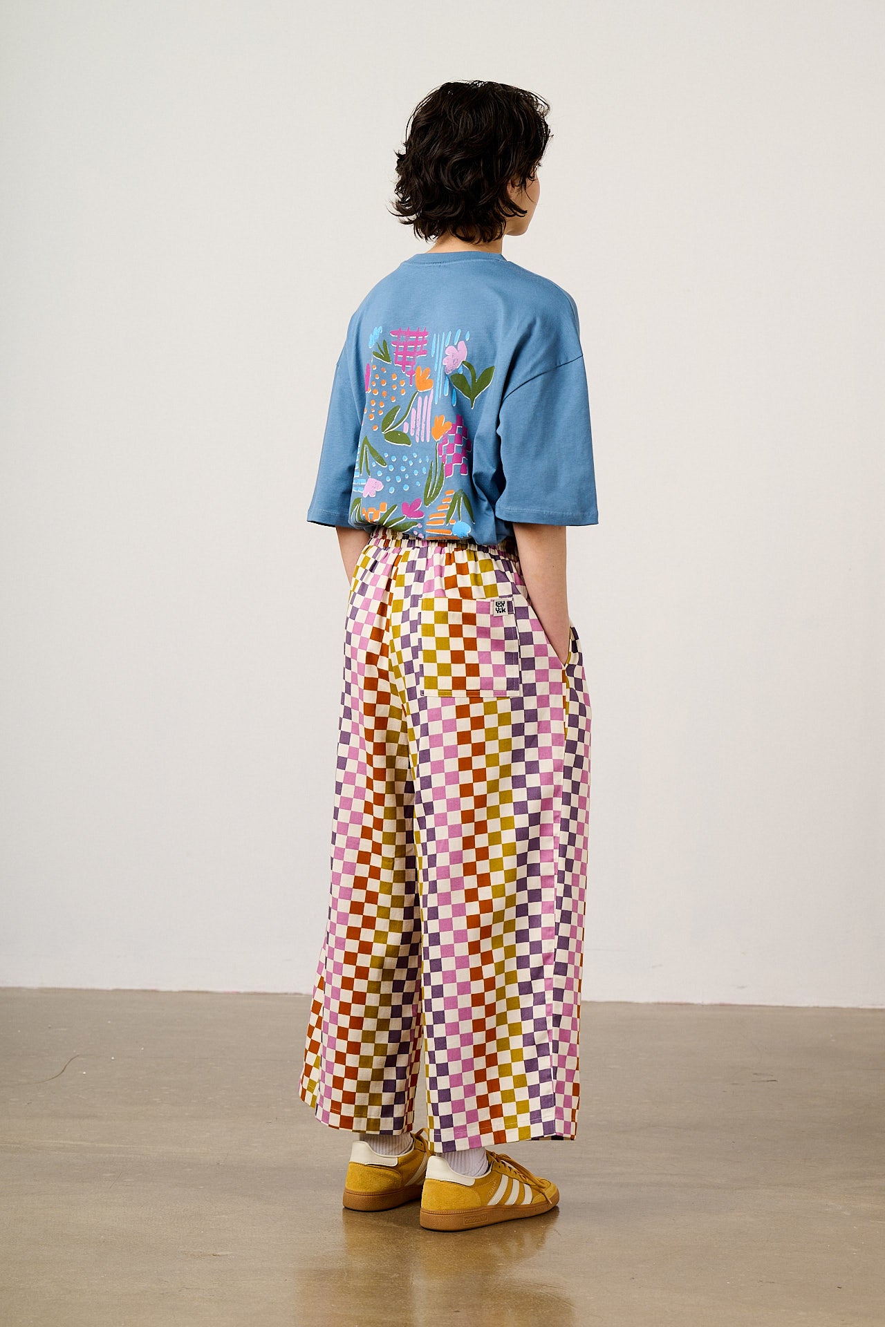Chuck - Wide Leg Cotton Trousers in Retro Picnic Checkerboard