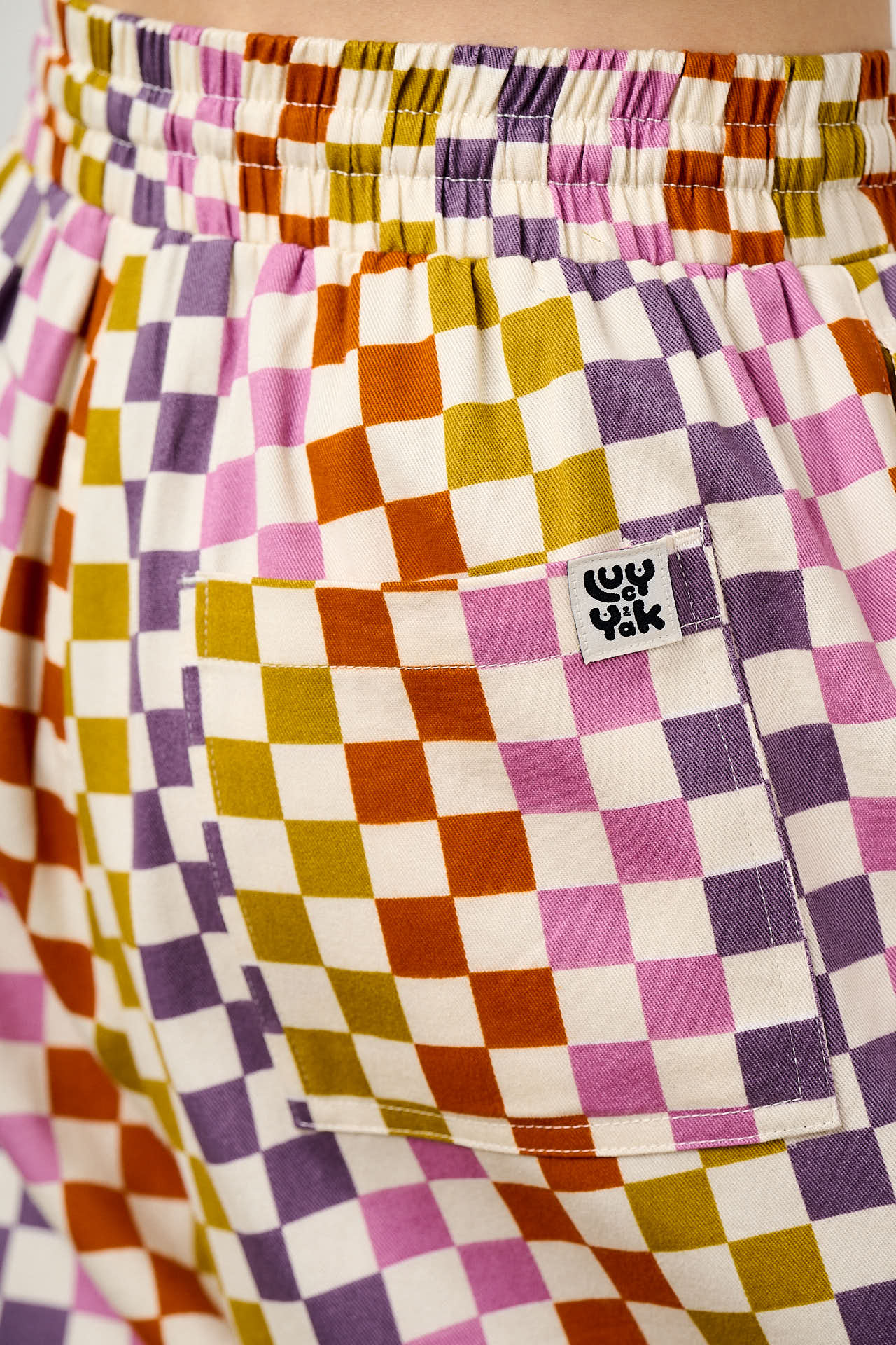 Chuck - Wide Leg Cotton Trousers in Retro Picnic Checkerboard