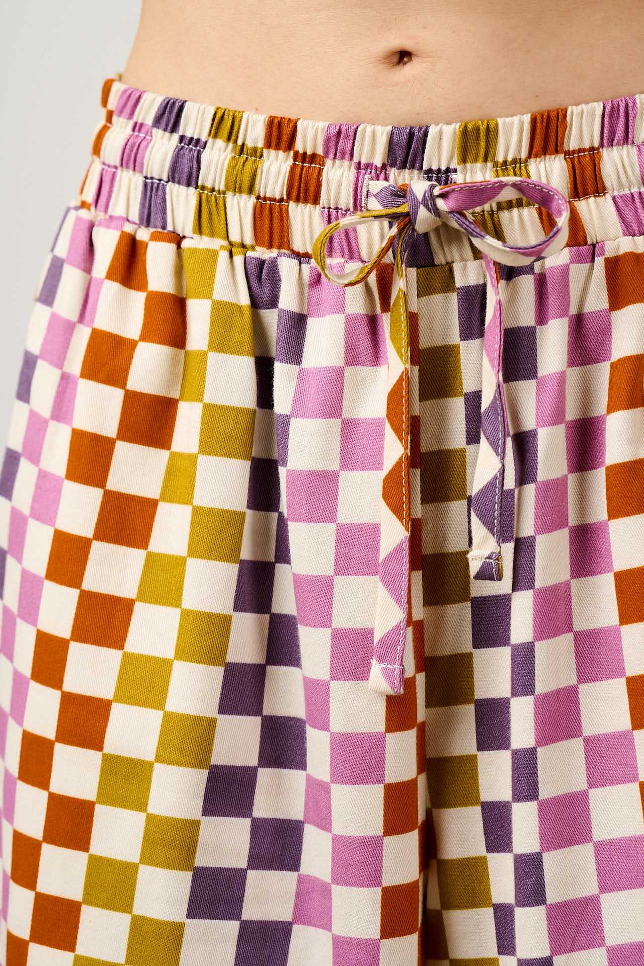 Chuck - Wide Leg Cotton Trousers in Retro Picnic Checkerboard