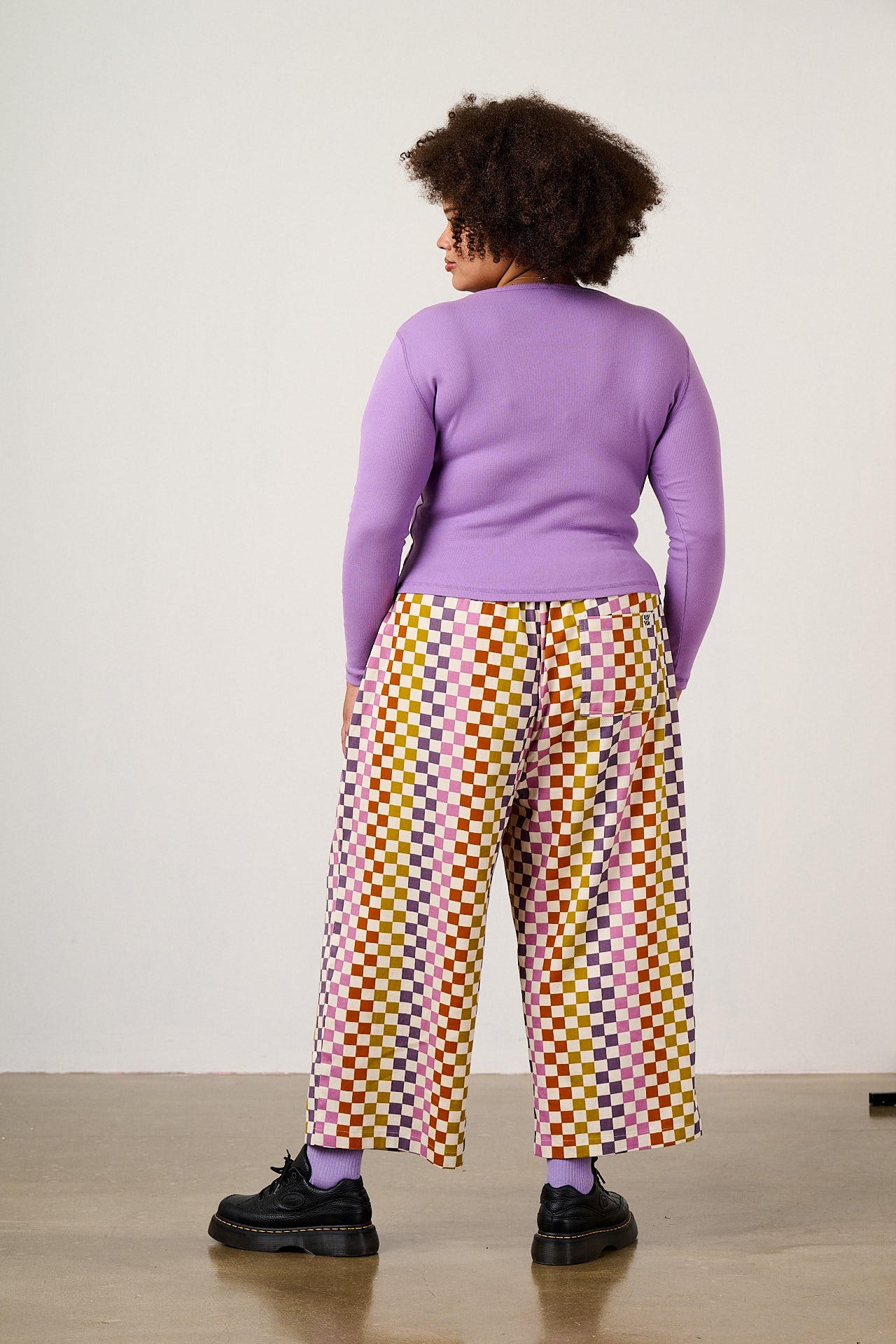 Chuck - Wide Leg Cotton Trousers in Retro Picnic Checkerboard