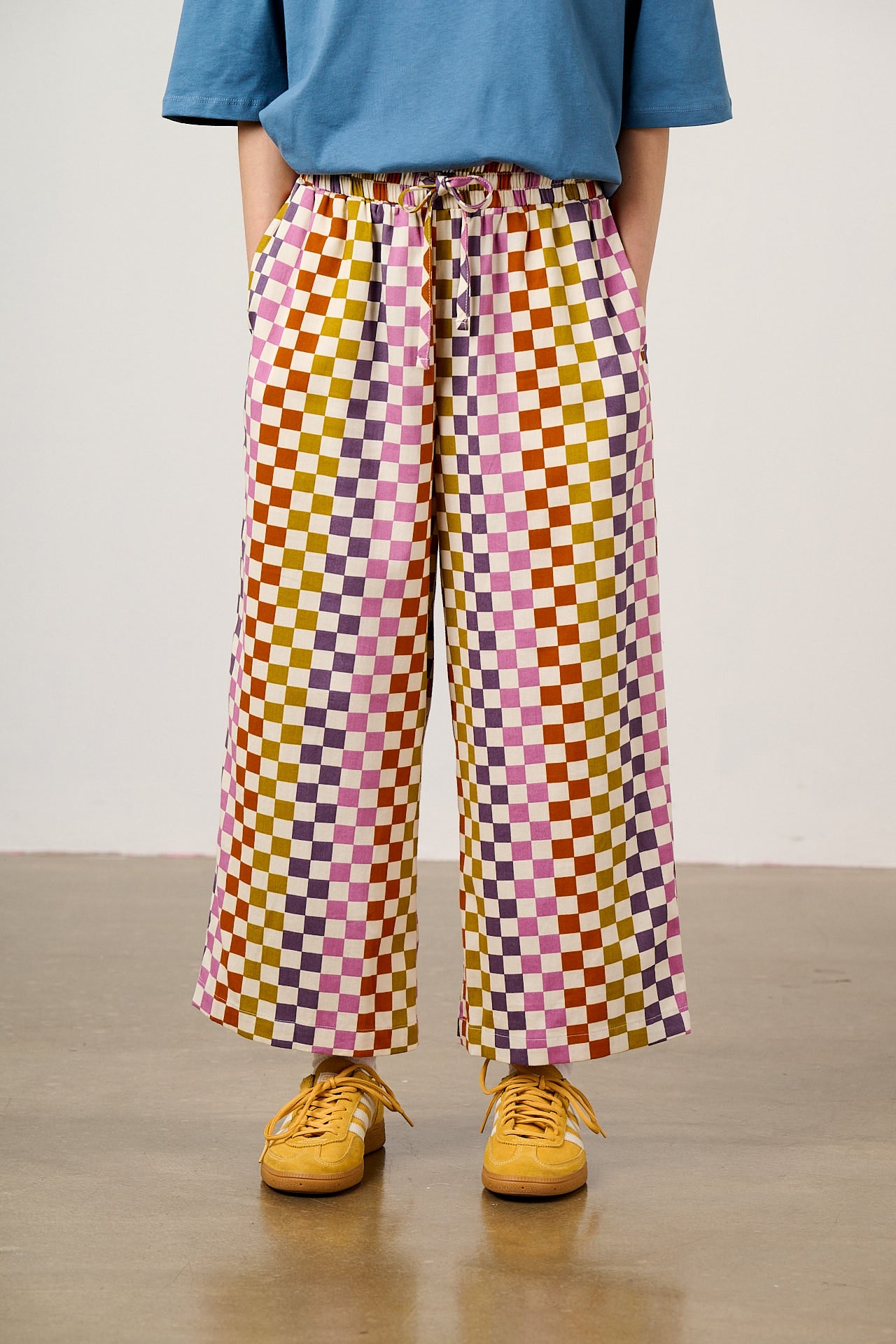 Chuck - Wide Leg Cotton Trousers in Retro Picnic Checkerboard