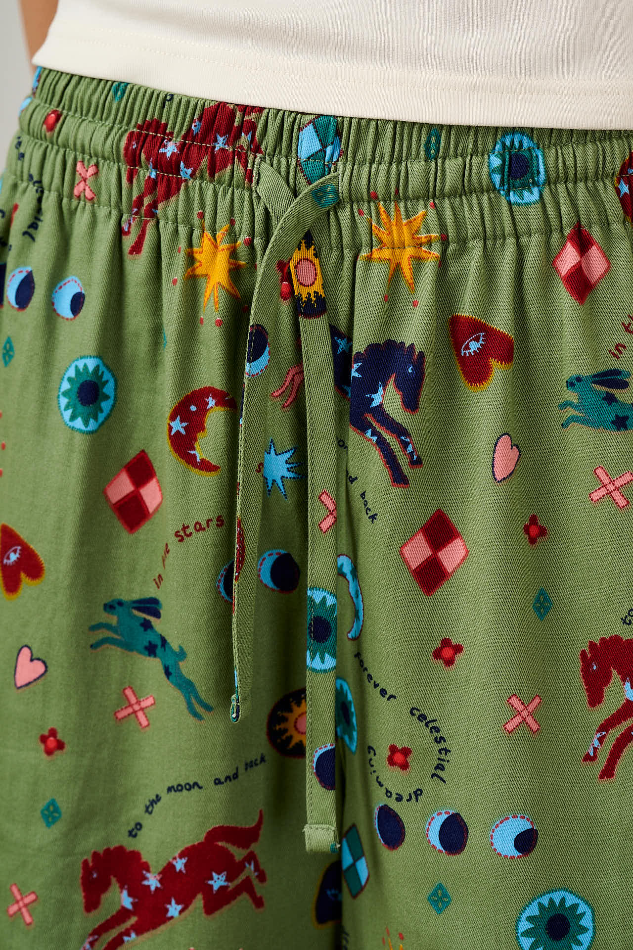 Chuck - Wide Leg Cotton Trousers in Green Celestial Dreaming