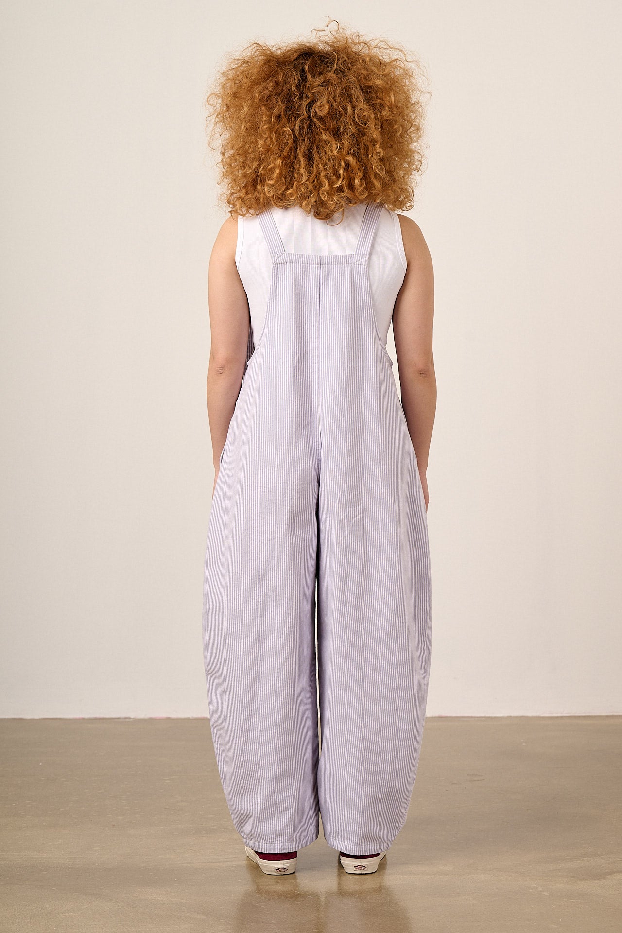 Chula - Cotton Barrel Leg Dungarees in Lilac Hickory Stripe