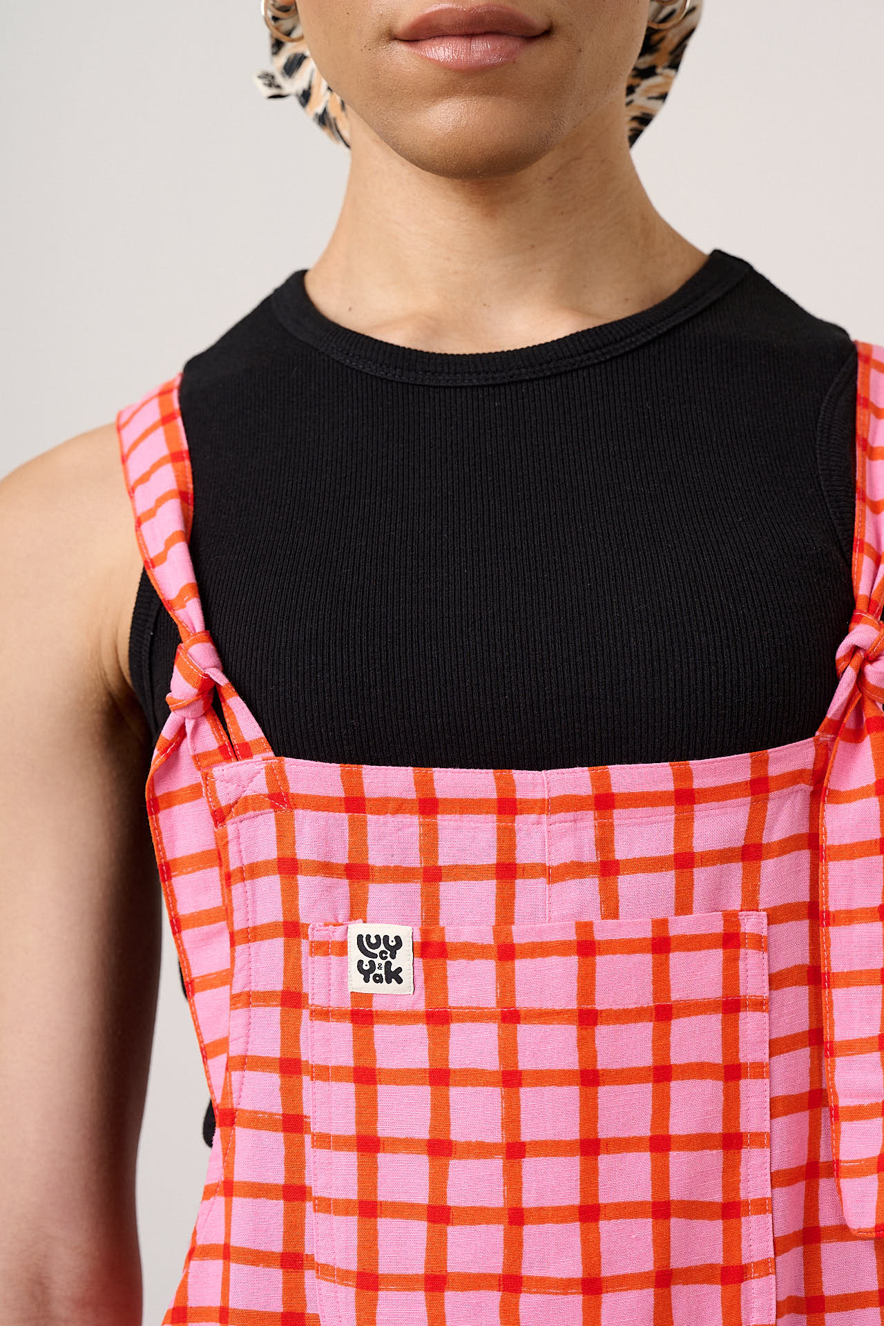 Chula - Viscose Barrel Leg Dungarees in Pink & Red Check