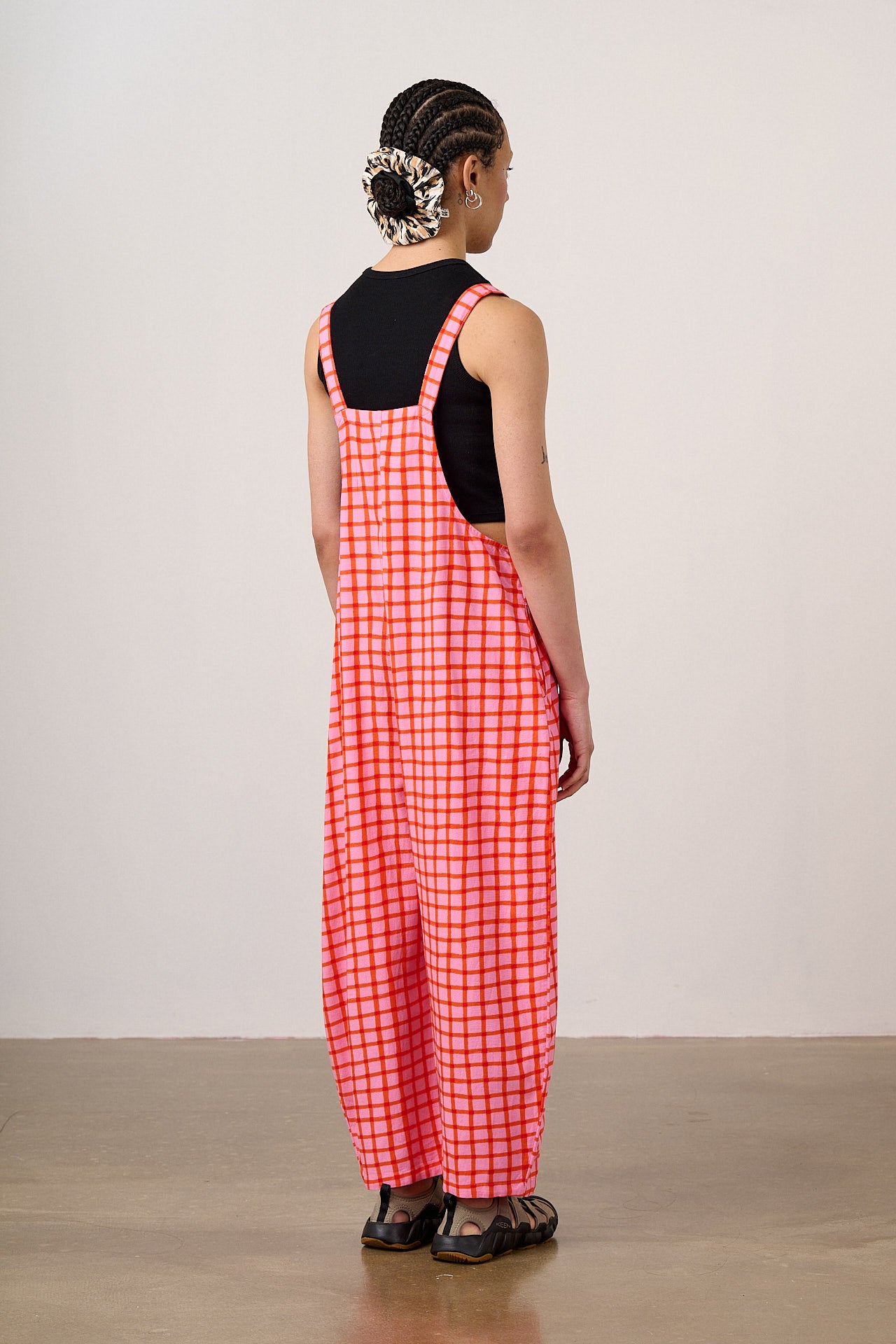 Chula - Viscose Barrel Leg Dungarees in Pink & Red Check