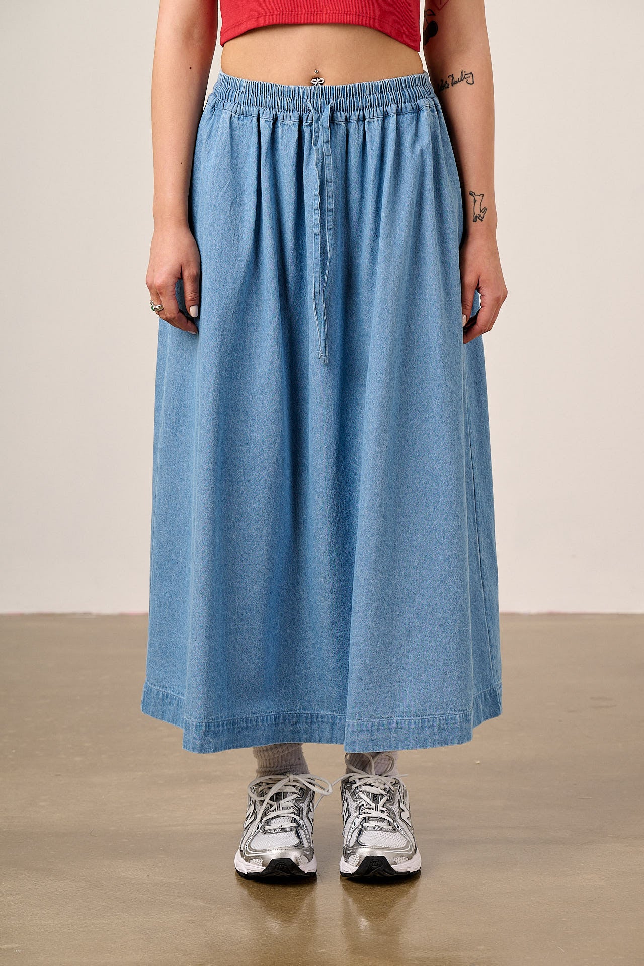 Clara - Cotton Midi Skirt in Light Blue