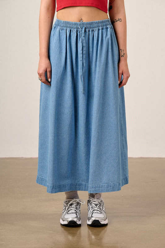 Clara - Cotton Midi Skirt in Light Blue