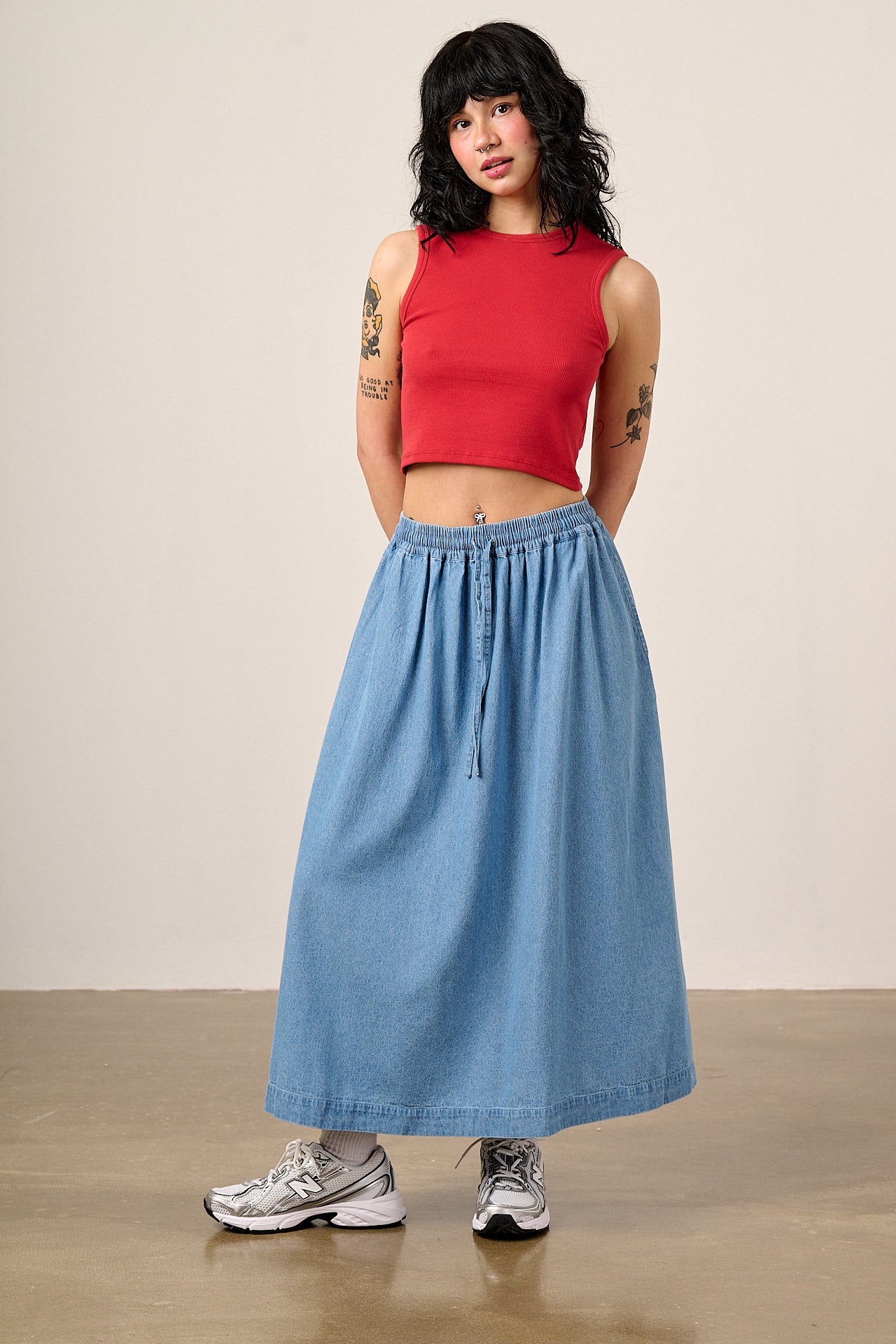 Clara - Cotton Midi Skirt in Light Blue