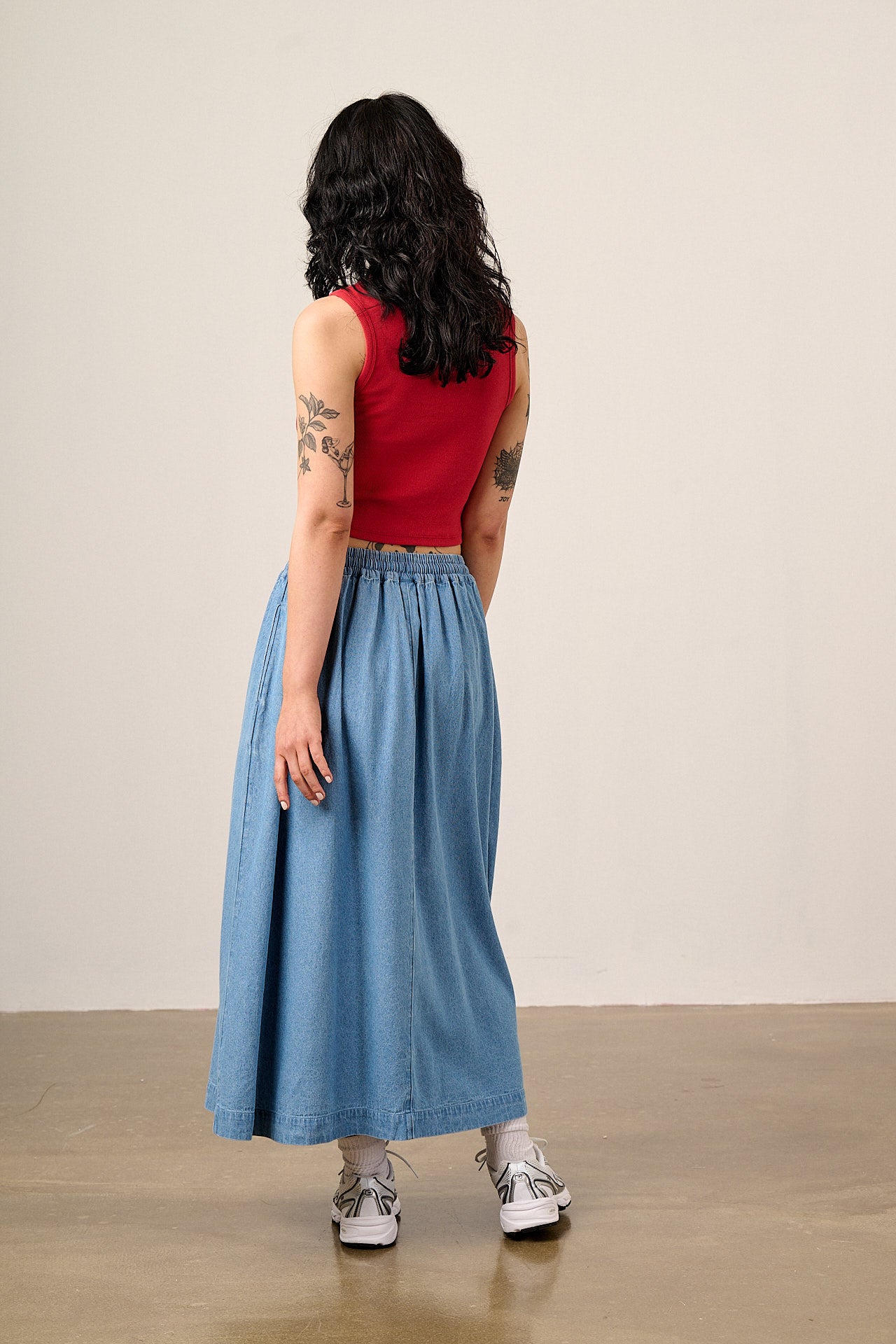 Clara - Cotton Midi Skirt in Light Blue