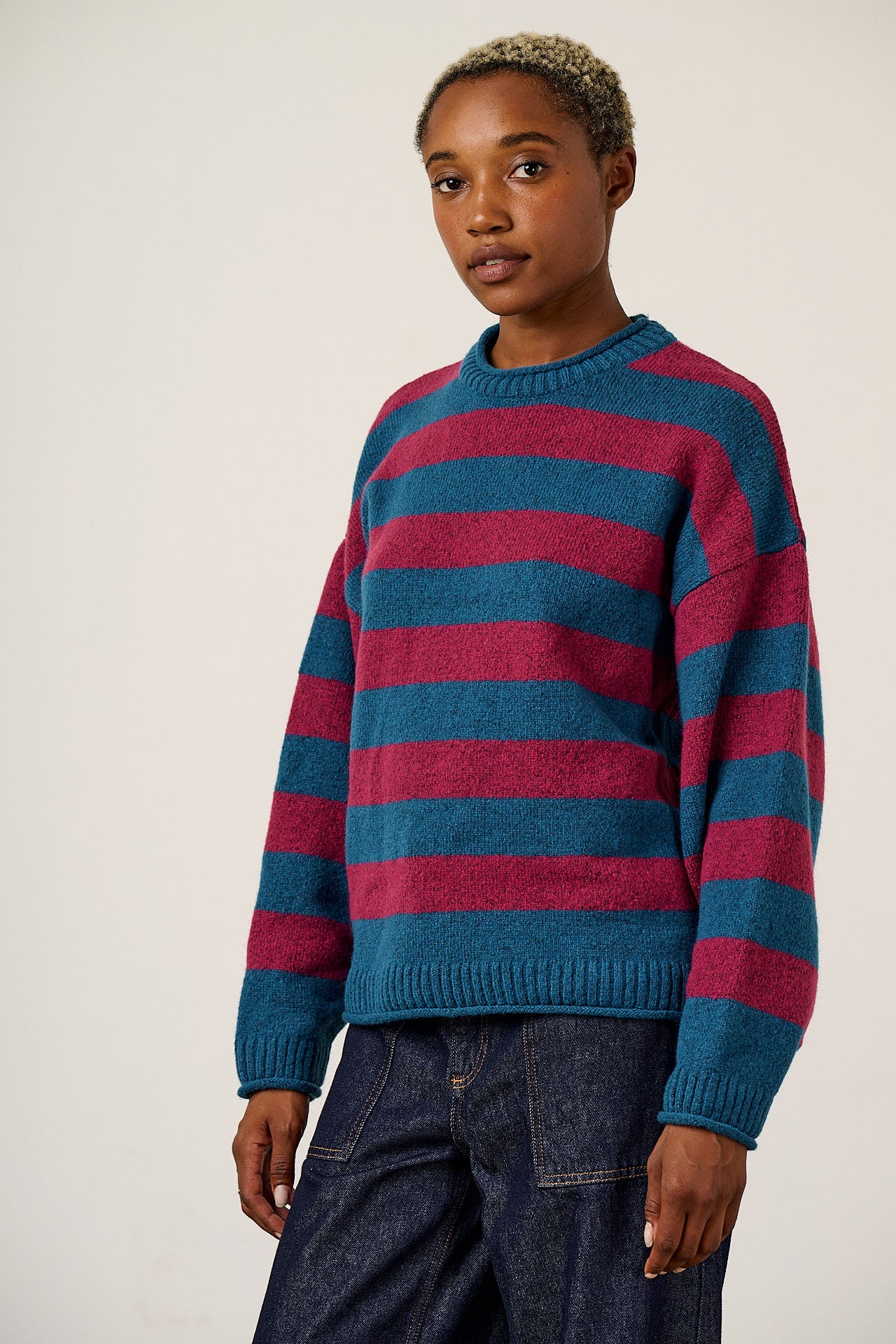 Areum - Oversized Knitted Jumper in Beetroot Stripe