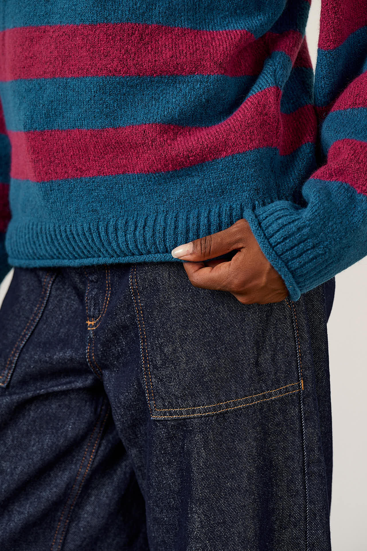 Areum - Oversized Knitted Jumper in Beetroot Stripe