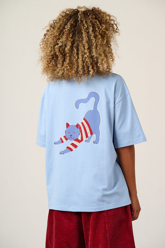 Benny - Oversized Cotton T-Shirt in Knitted Cats