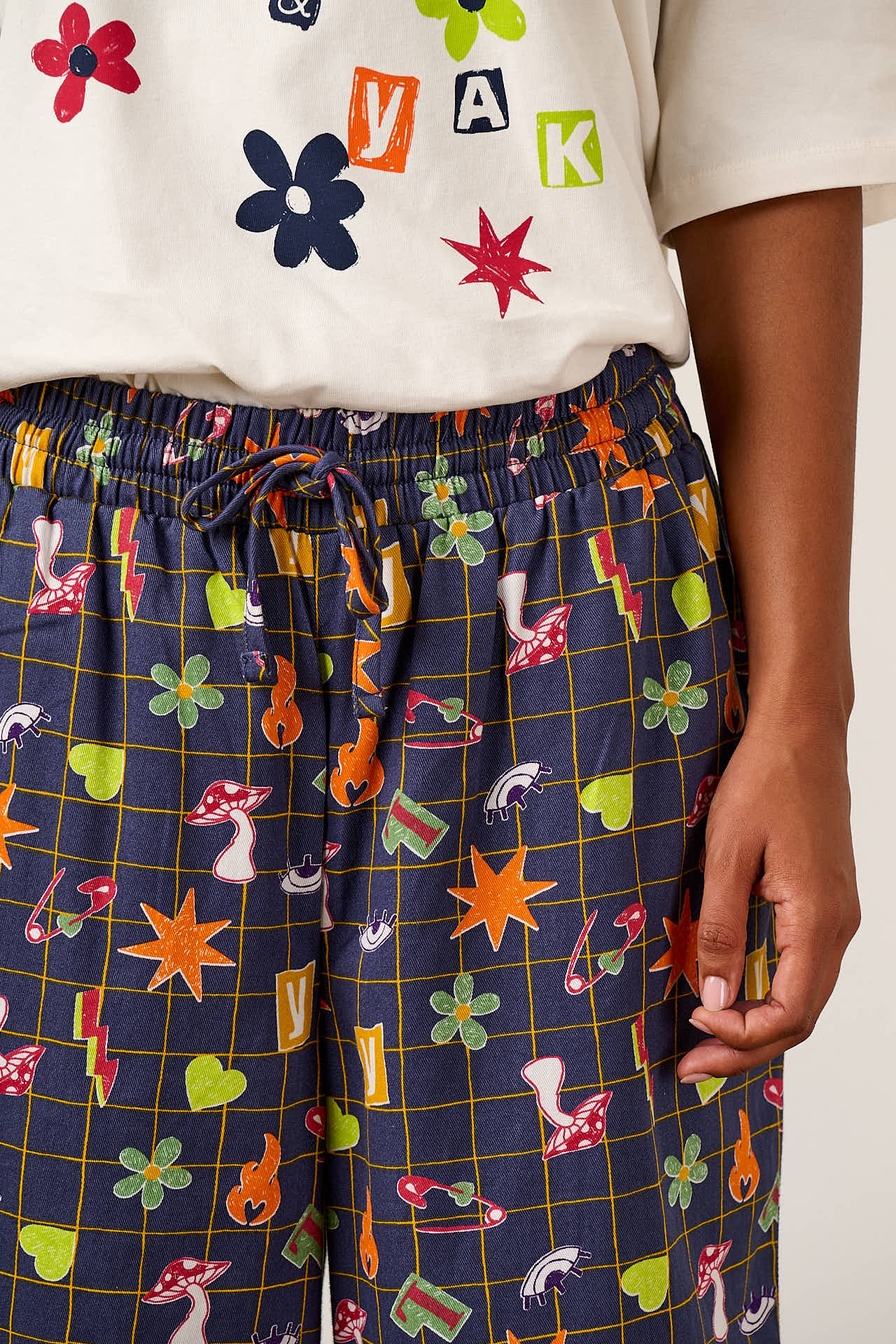 Chuck - Wide Leg Cotton Trousers in Punk Energy Grid