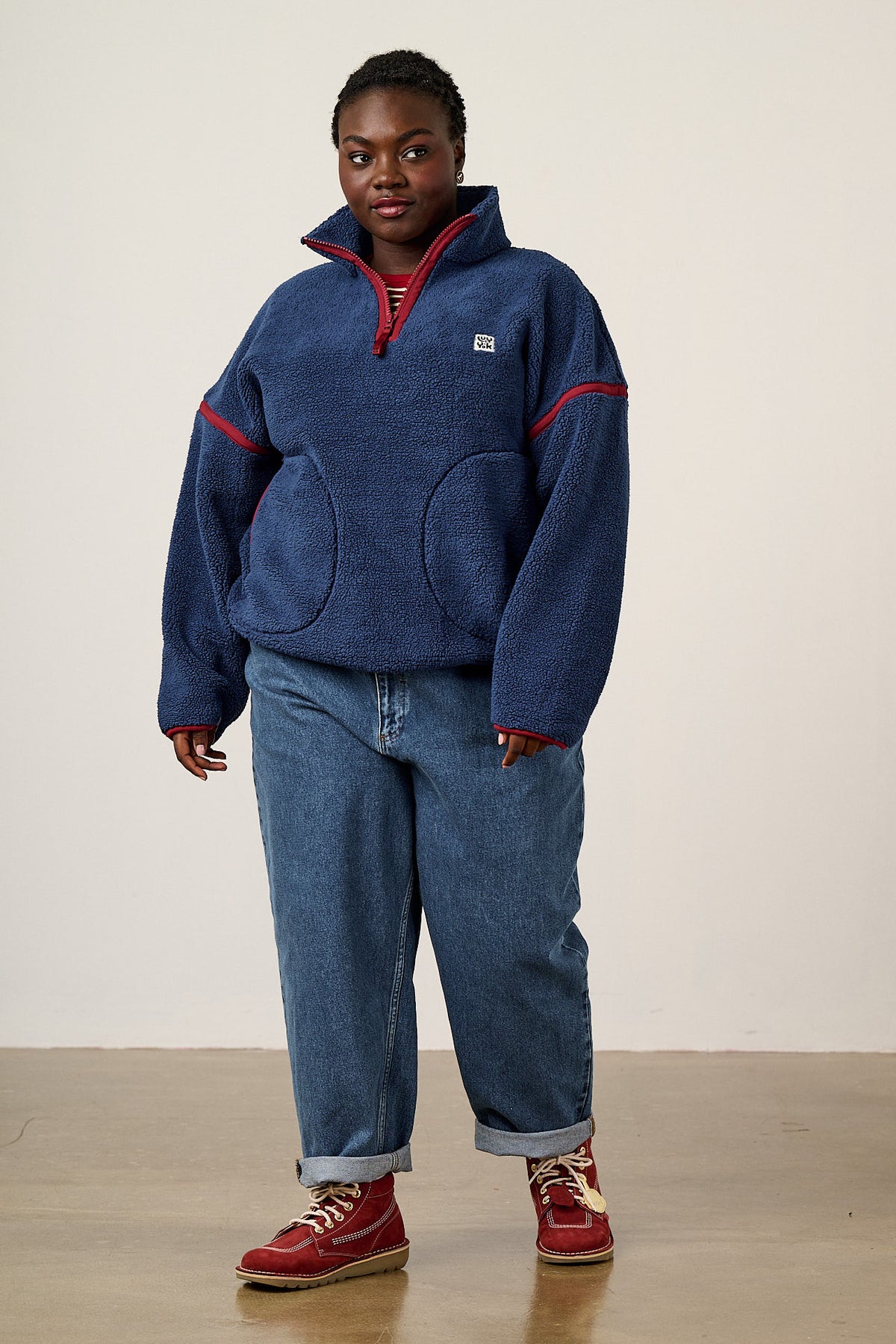 Hadley - Half Zip Fleece in Navy and Burgundy
