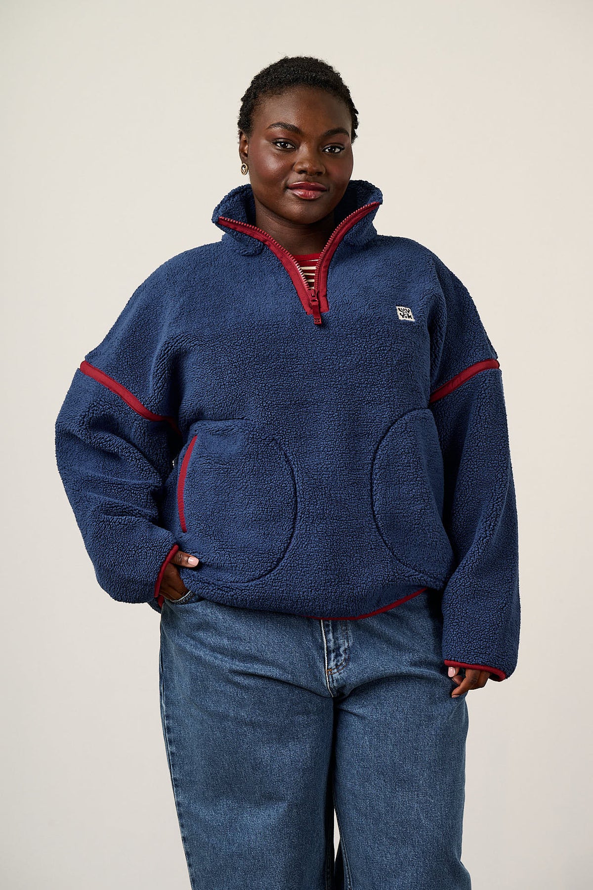 Hadley - Half Zip Fleece in Navy and Burgundy