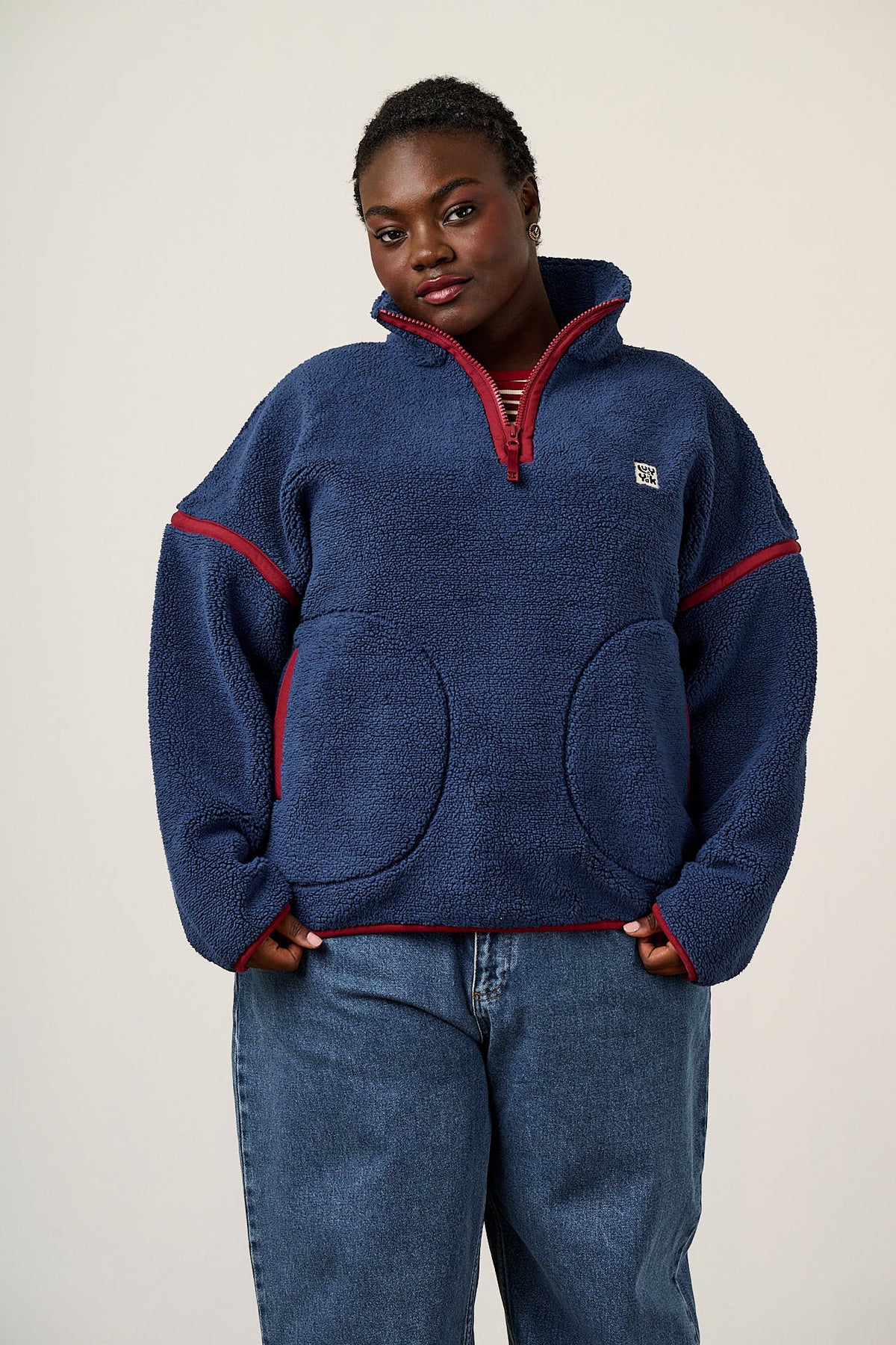 Hadley - Half Zip Fleece in Navy and Burgundy