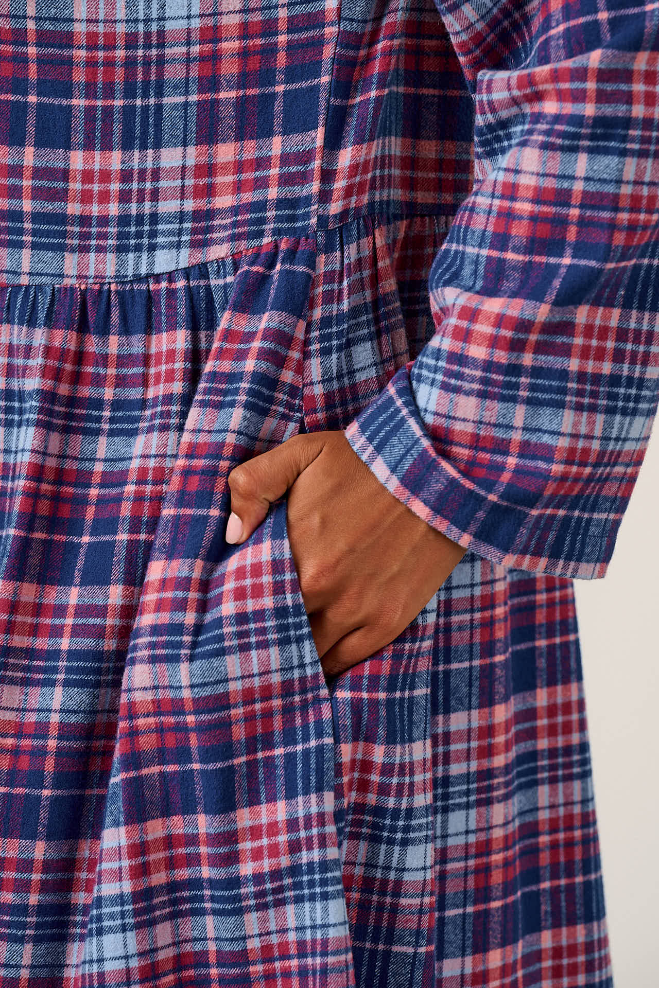 Micah - Brushed Cotton Midi Dress in Blue & Red Check