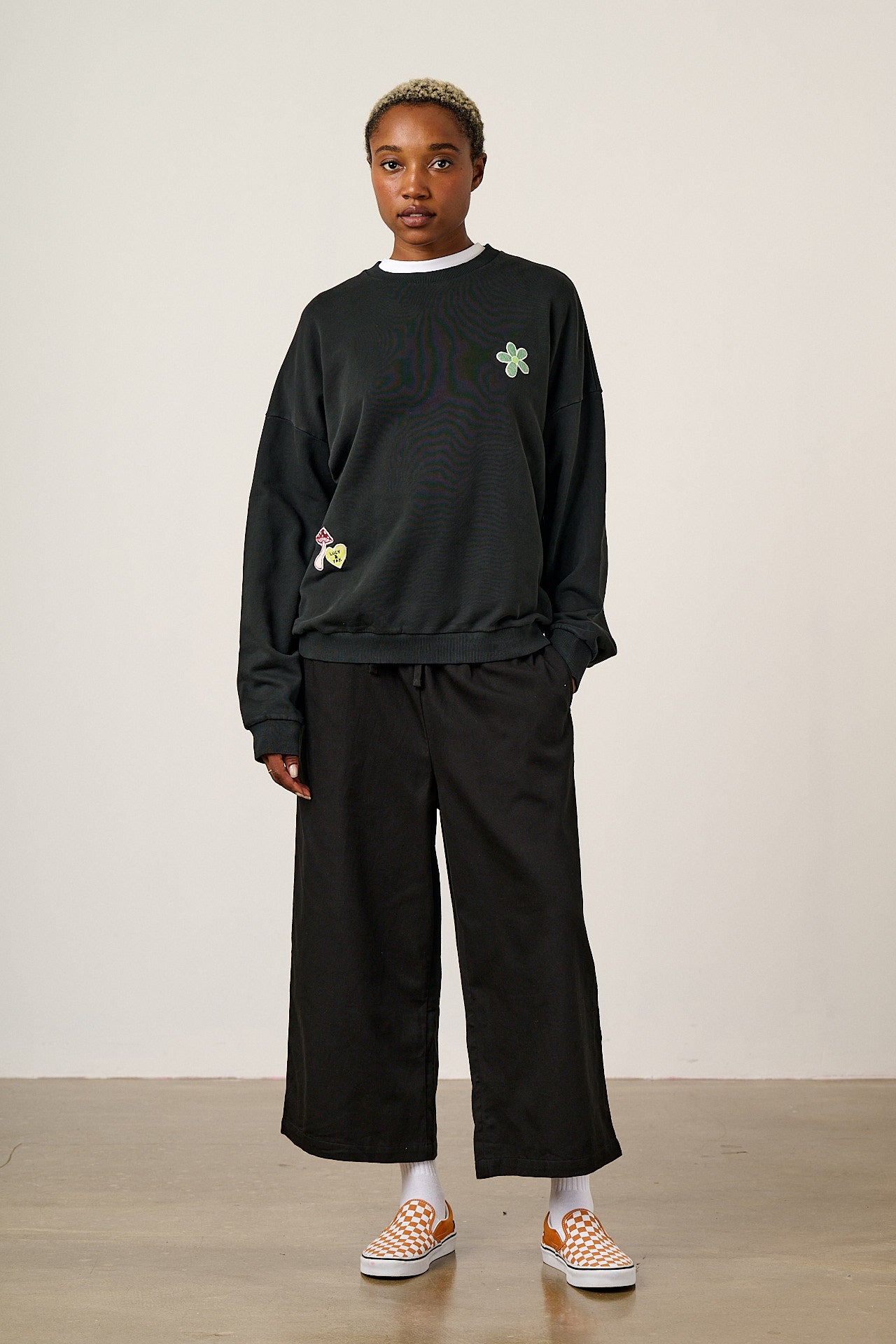 Sutton - Cotton Oversized Sweatshirt in Black with Punk Energy Patches
