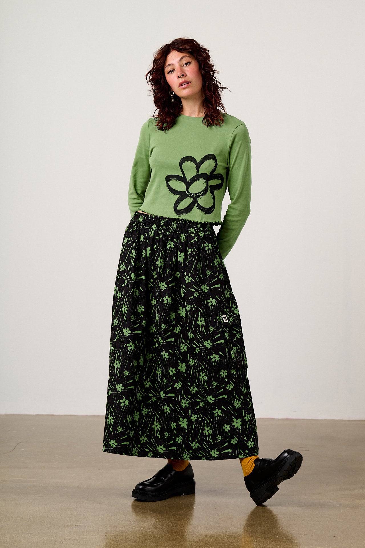 Dakota - Ripstop Midi Skirt in Punk Scribble Floral